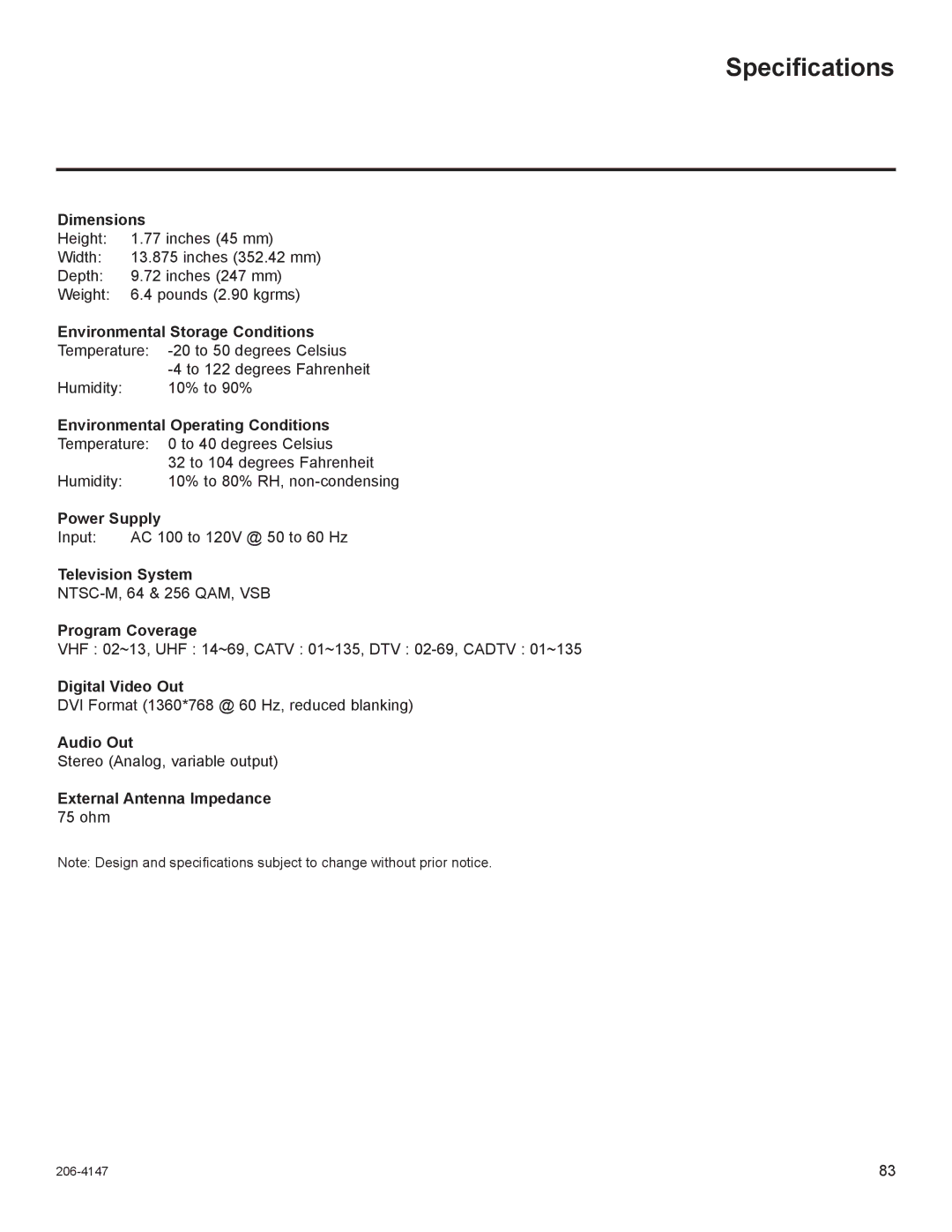 LG Electronics STB1000 manual Specifications 