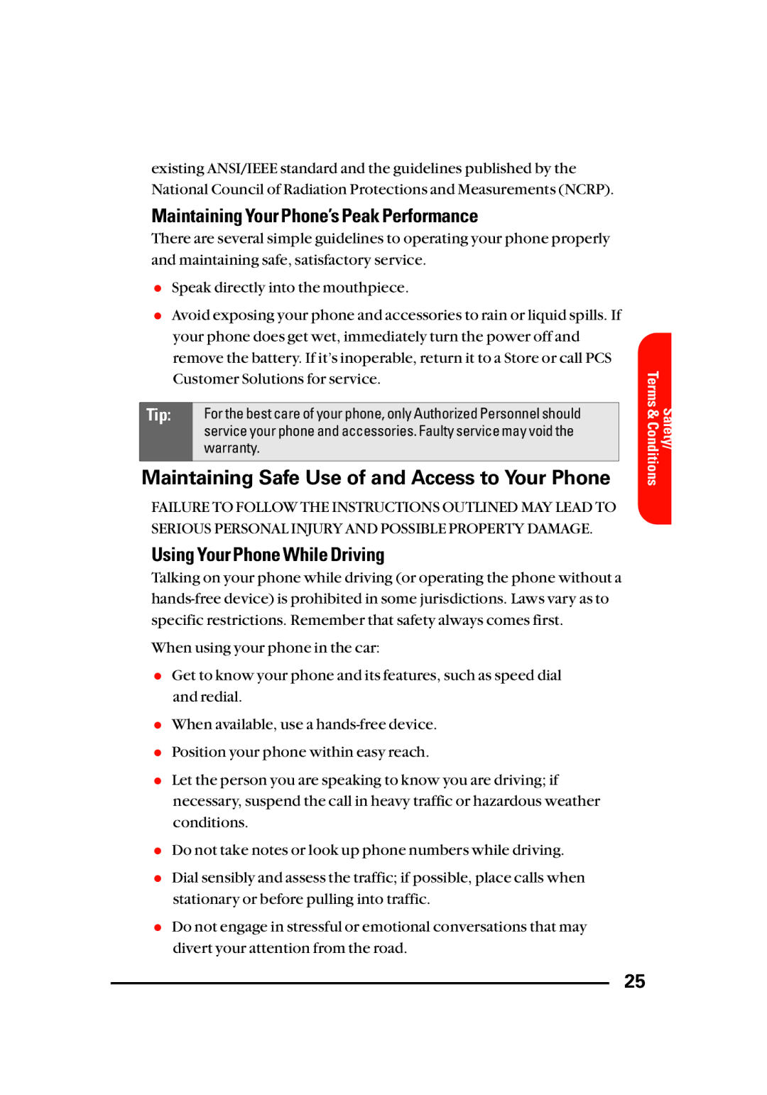 LG Electronics Sti manual Maintaining Your Phone’s Peak Performance, Maintaining Safe Use of and Access to Your Phone 