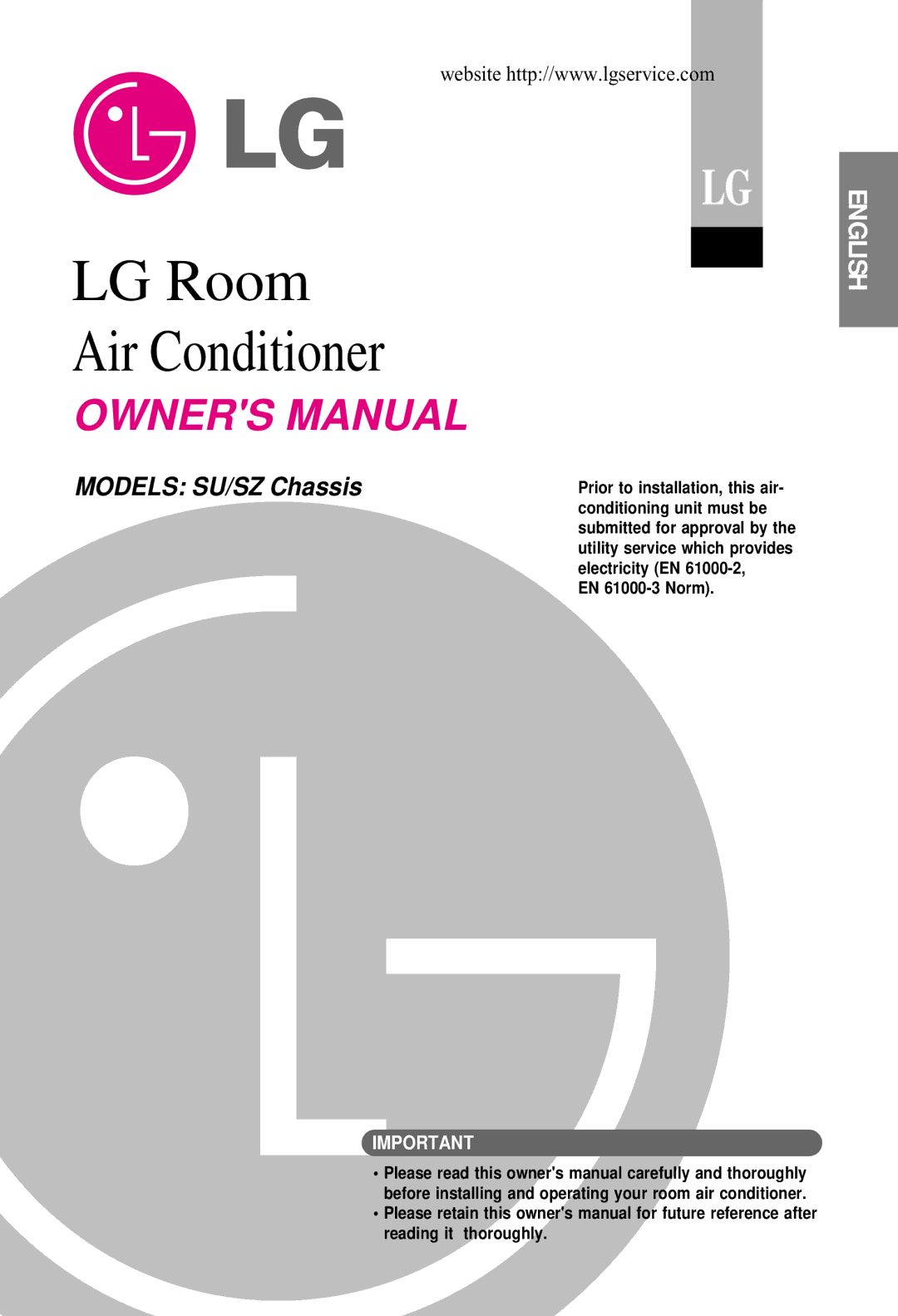 LG Electronics SU/SZ CHASSIS owner manual LG Room Air Conditioner 