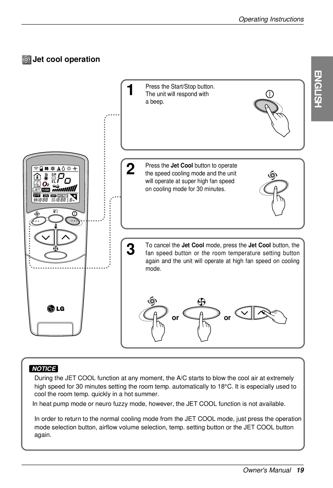 LG Electronics SU/SZ CHASSIS owner manual Jet cool operation 