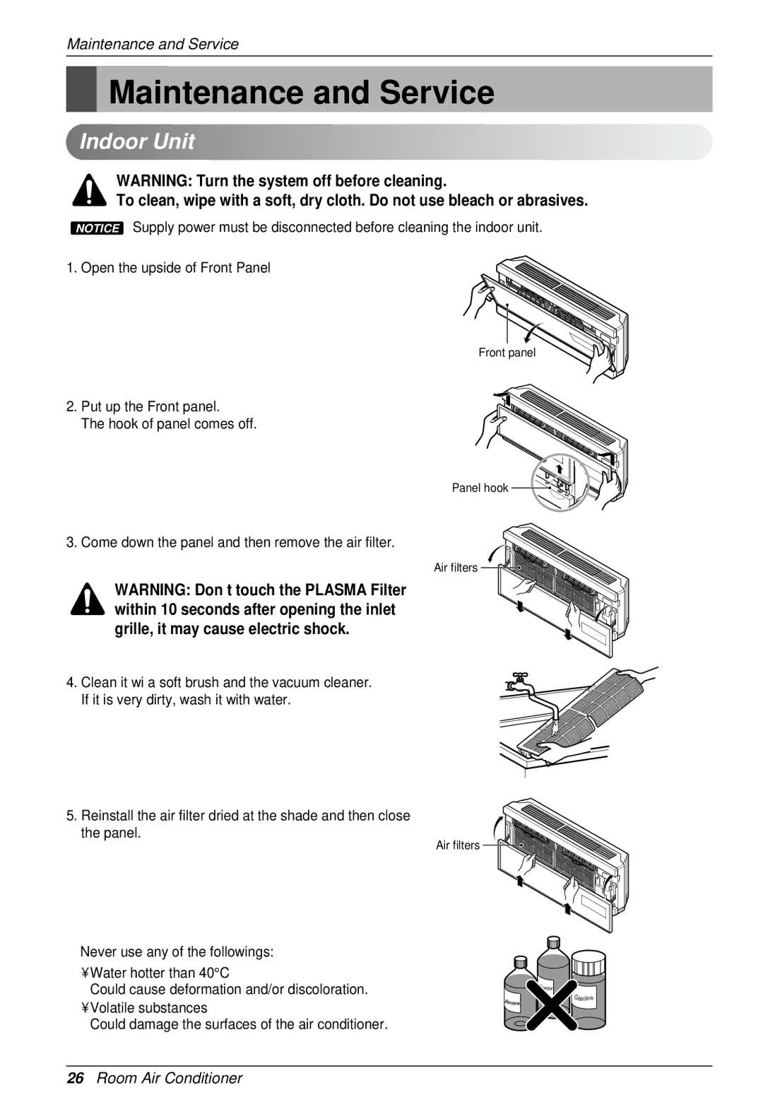 LG Electronics SU/SZ CHASSIS owner manual Maintenance and Service, Indoor Unit 