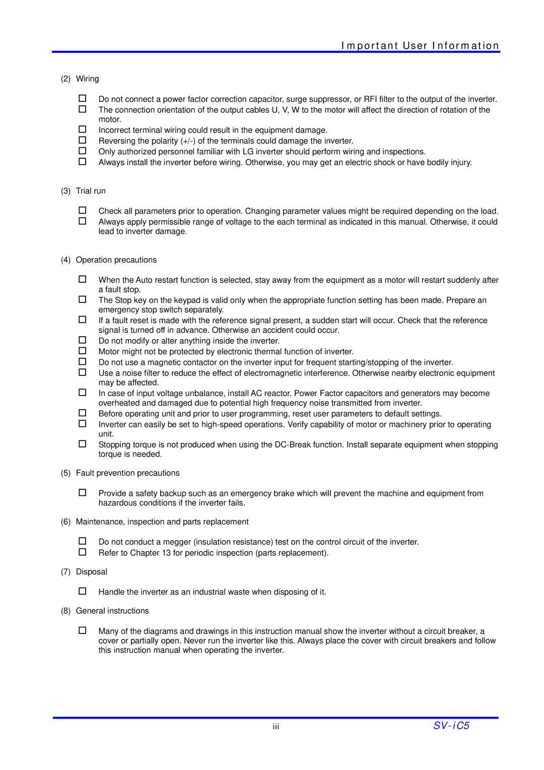 LG Electronics SV-iC5 Series manual Iii 