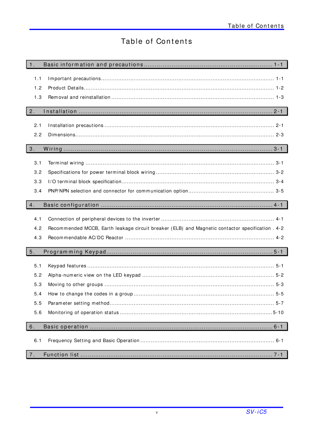 LG Electronics SV-iC5 Series manual Table of Contents 