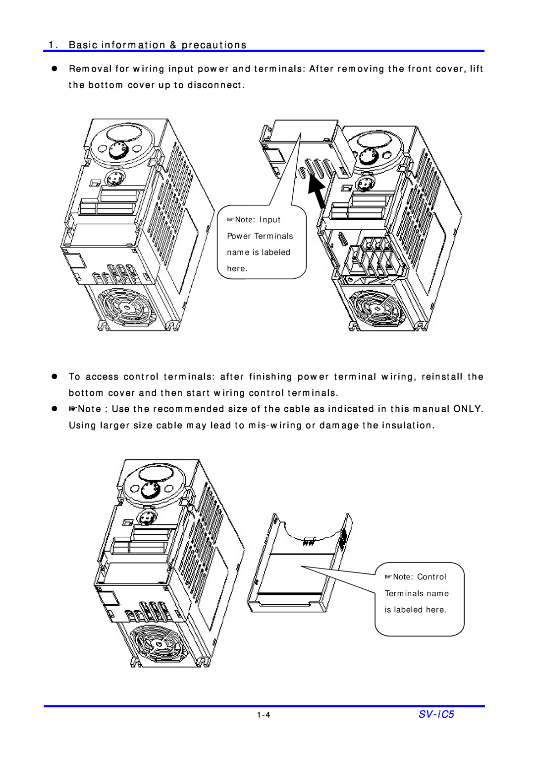 LG Electronics SV-iC5 Series manual Basic information & precautions, Note Input Power Terminals name is labeled here 