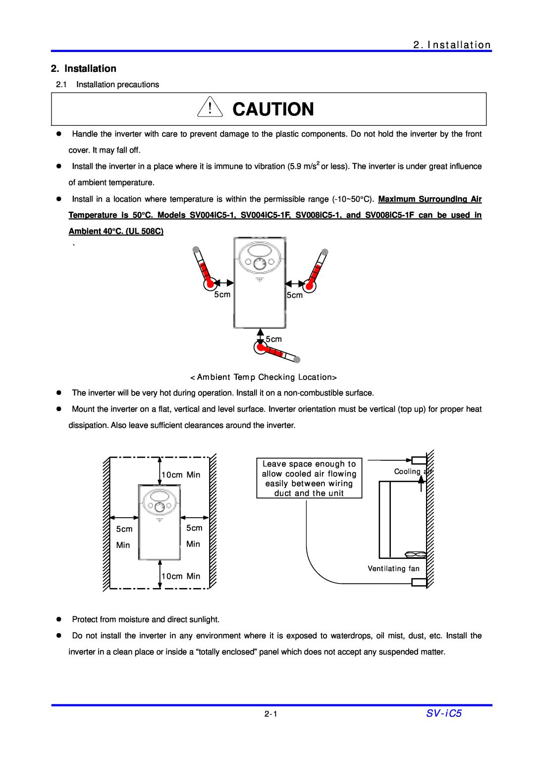 LG Electronics SV-iC5 Series manual Installation, Ambient 40C. UL 508C 