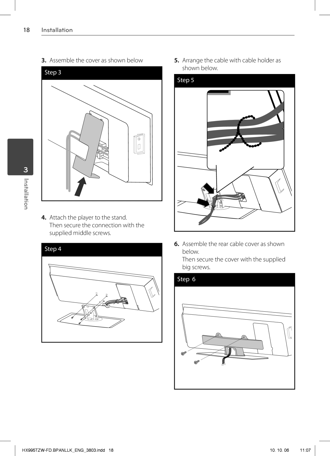 LG Electronics SX95TZW-W96, HX995TZW Assemble the cover as shown below, Arrange the cable with cable holder as shown below 