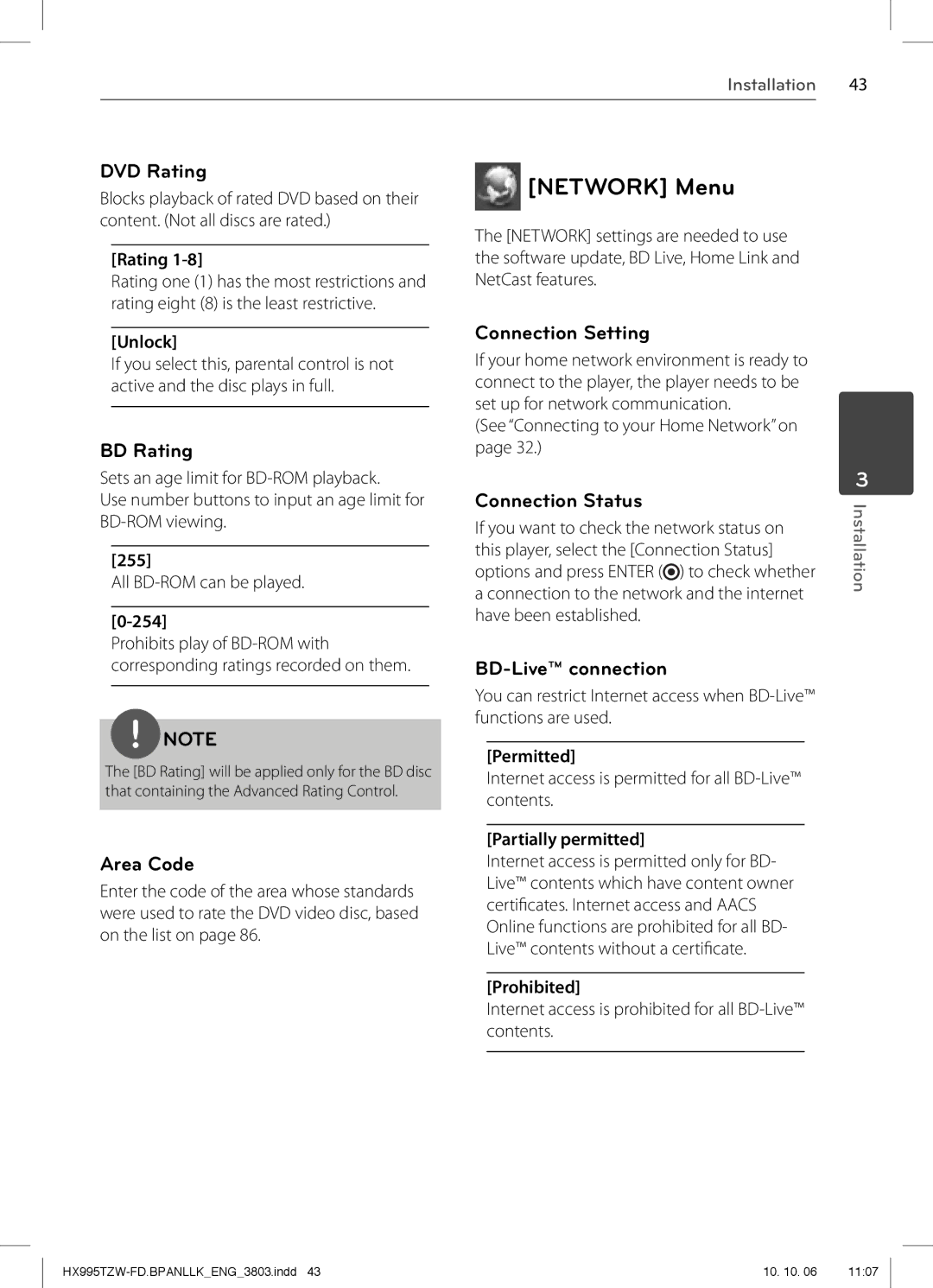 LG Electronics SX95TZW-S, SX95TZW-W96, SX95TZW-D, SX95TZW-C, MFL66303803, HX995TZW owner manual Network Menu 