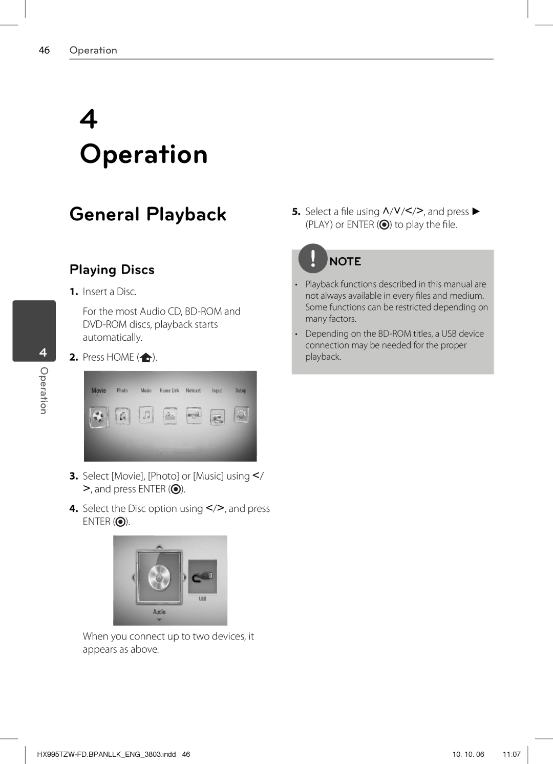 LG Electronics MFL66303803, SX95TZW-W96, SX95TZW-S, SX95TZW-D, SX95TZW-C, HX995TZW owner manual General Playback, Playing Discs 