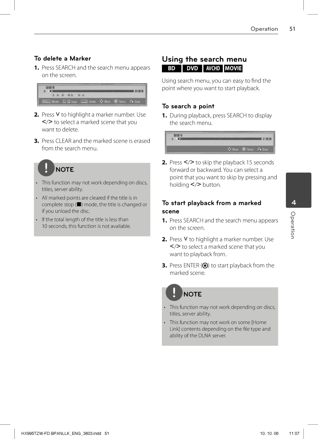 LG Electronics SX95TZW-C, SX95TZW-W96, SX95TZW-S, SX95TZW-D Using the search menu, To delete a Marker, To search a point 