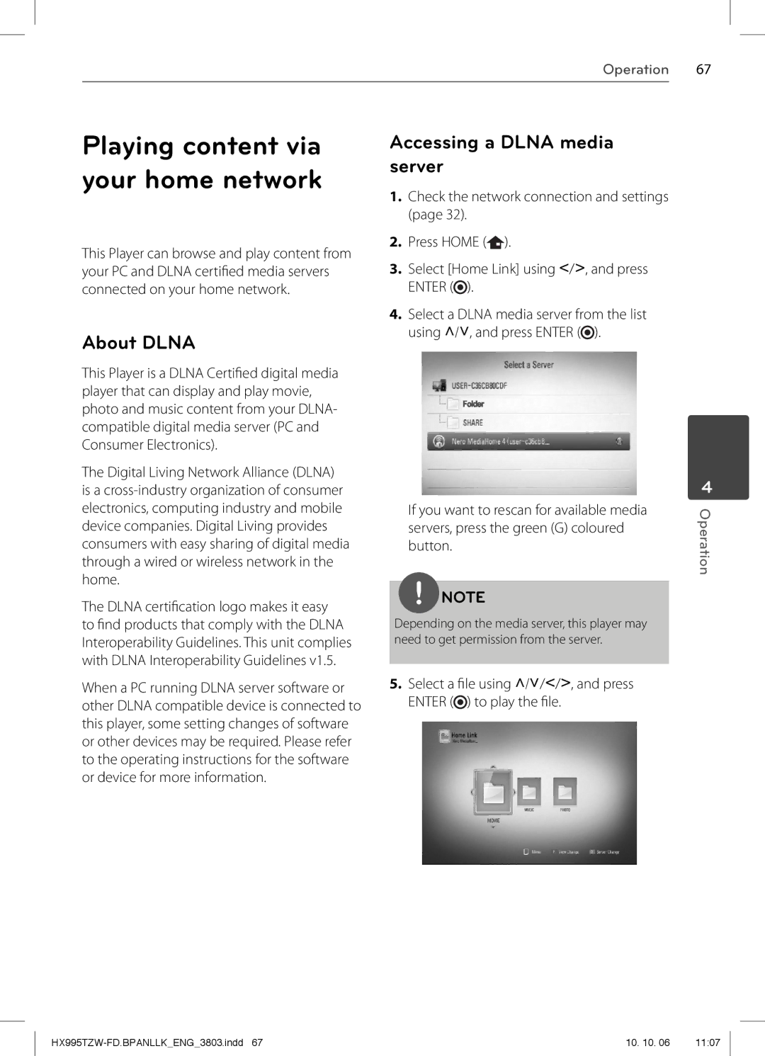 LG Electronics SX95TZW-S, SX95TZW-W96, SX95TZW-D, SX95TZW-C, MFL66303803, HX995TZW About Dlna, Accessing a Dlna media server 