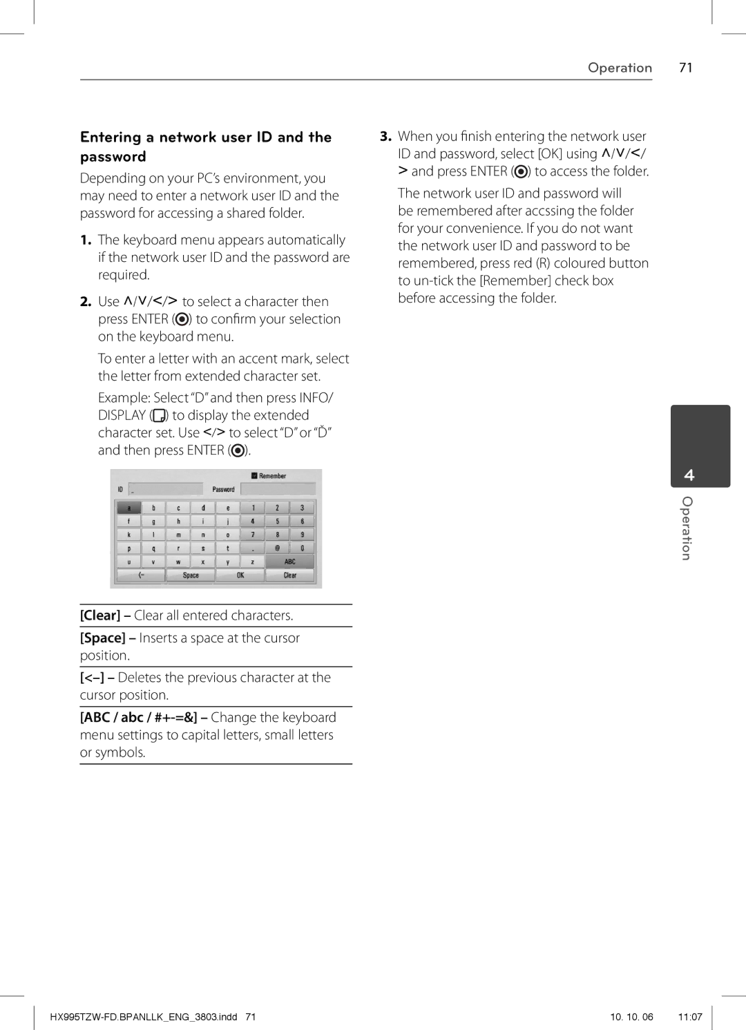 LG Electronics HX995TZW, SX95TZW-W96 Entering a network user ID, Depending on your PC’s environment, you, Required 