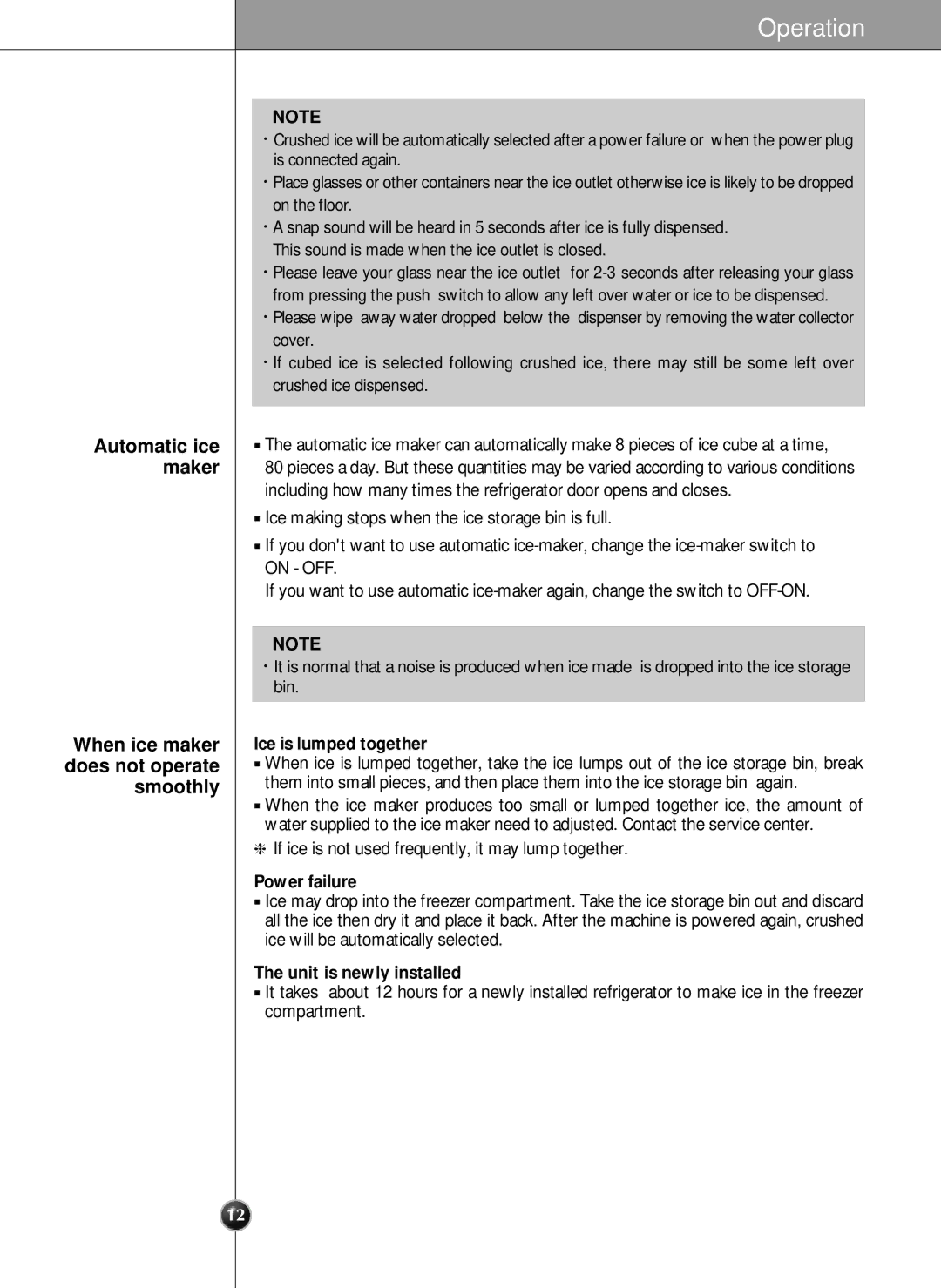 LG Electronics SXS manual Smoothly, Ice is lumped together 