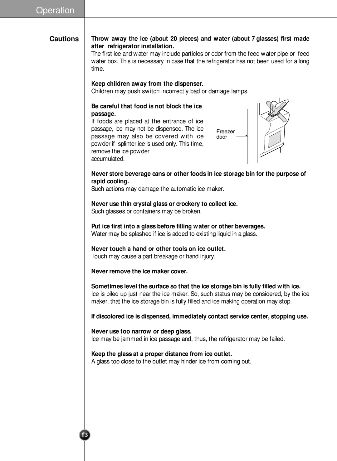 LG Electronics SXS manual Keep children away from the dispenser 