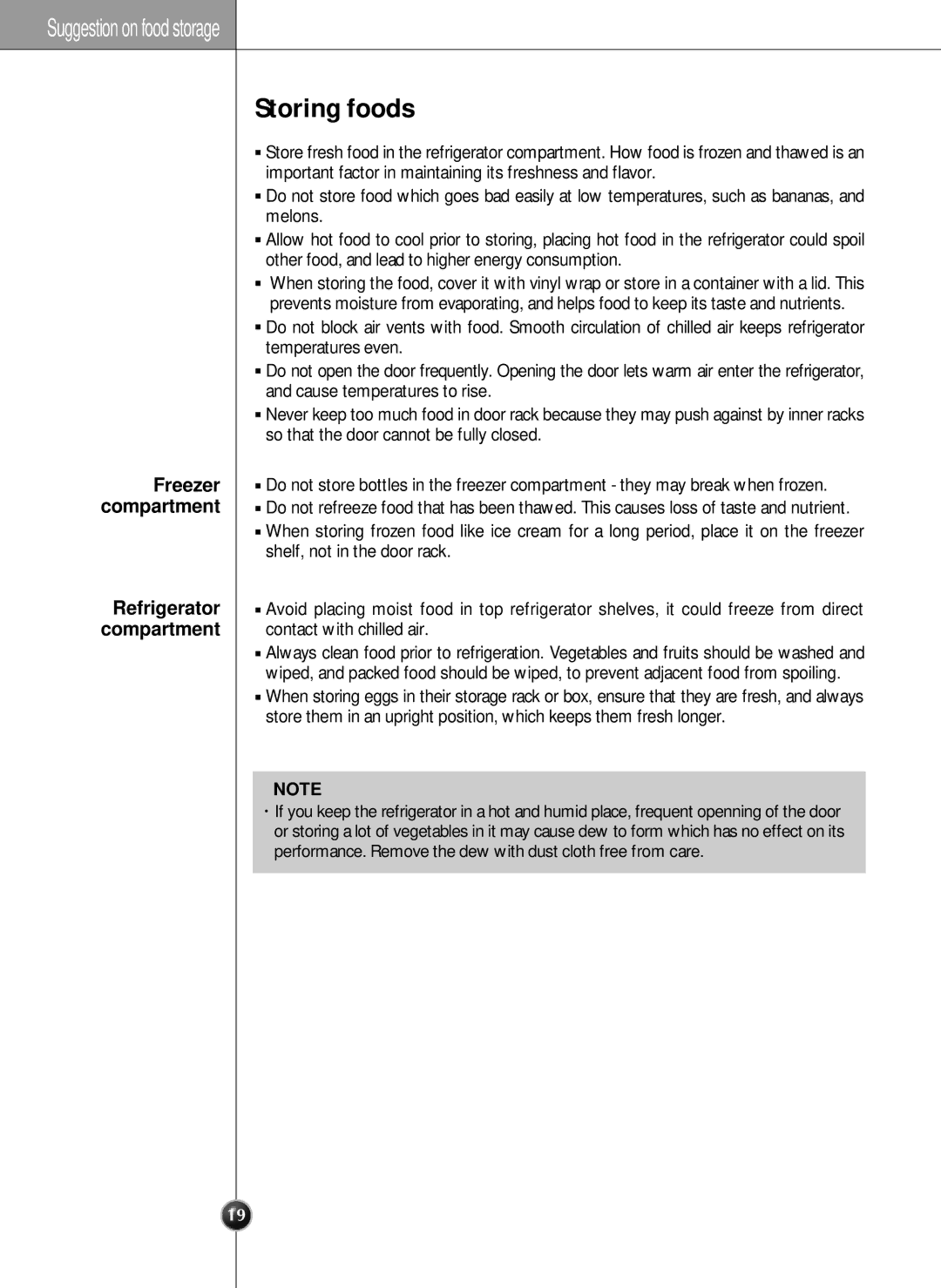 LG Electronics SXS manual Storing foods, Freezer Compartment 