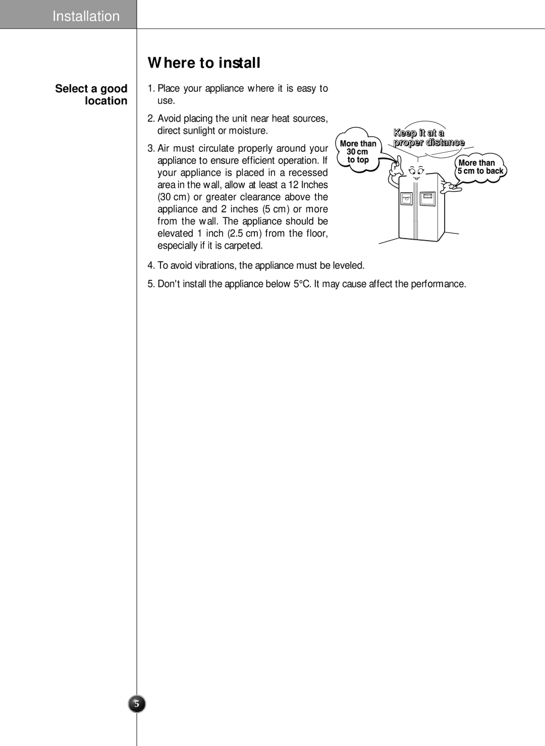 LG Electronics SXS manual Where to install, Location, Select a good 