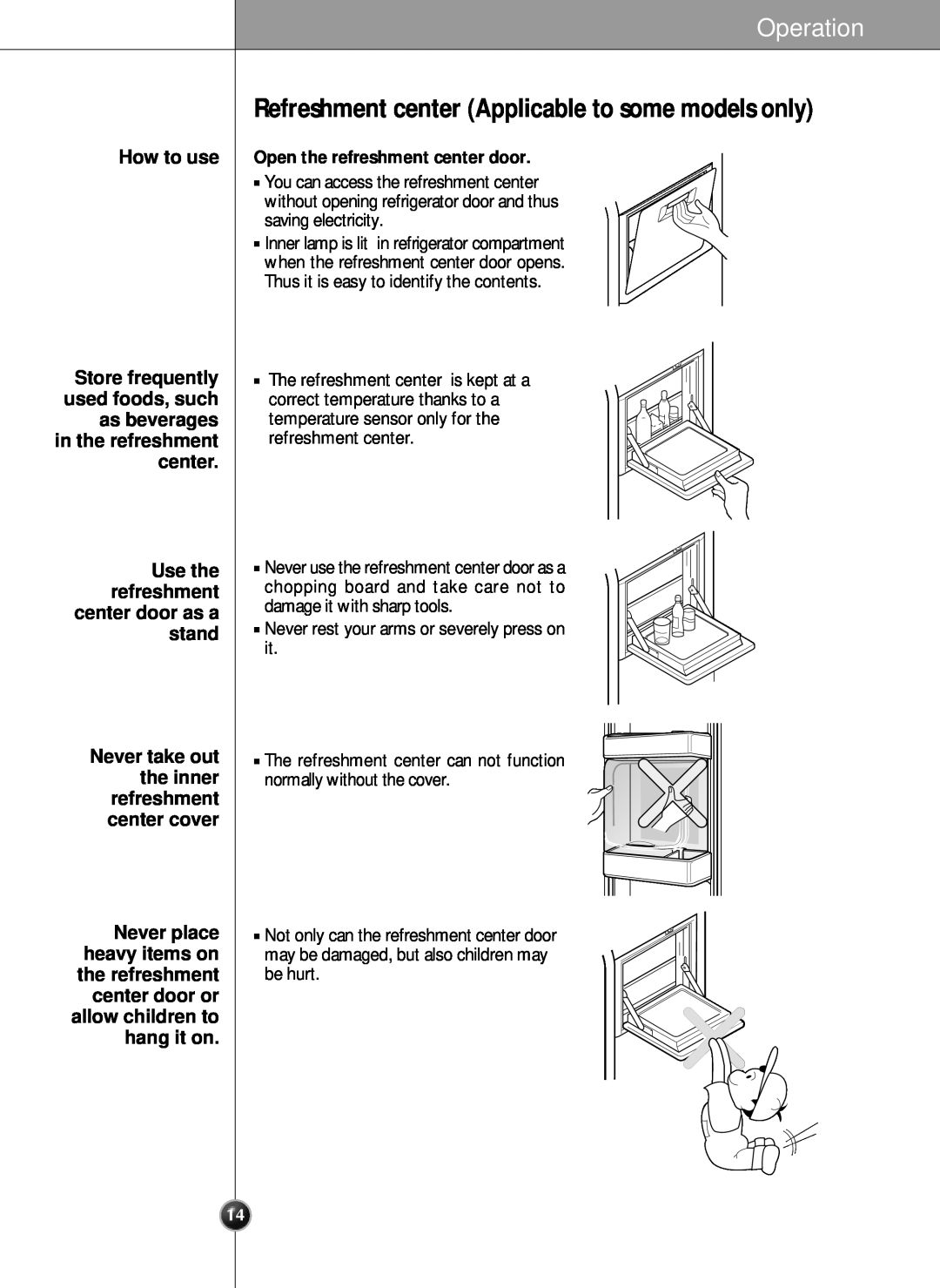 LG Electronics SXS manual How to use, as beverages in the refreshment center Use the refreshment, center door as a stand 