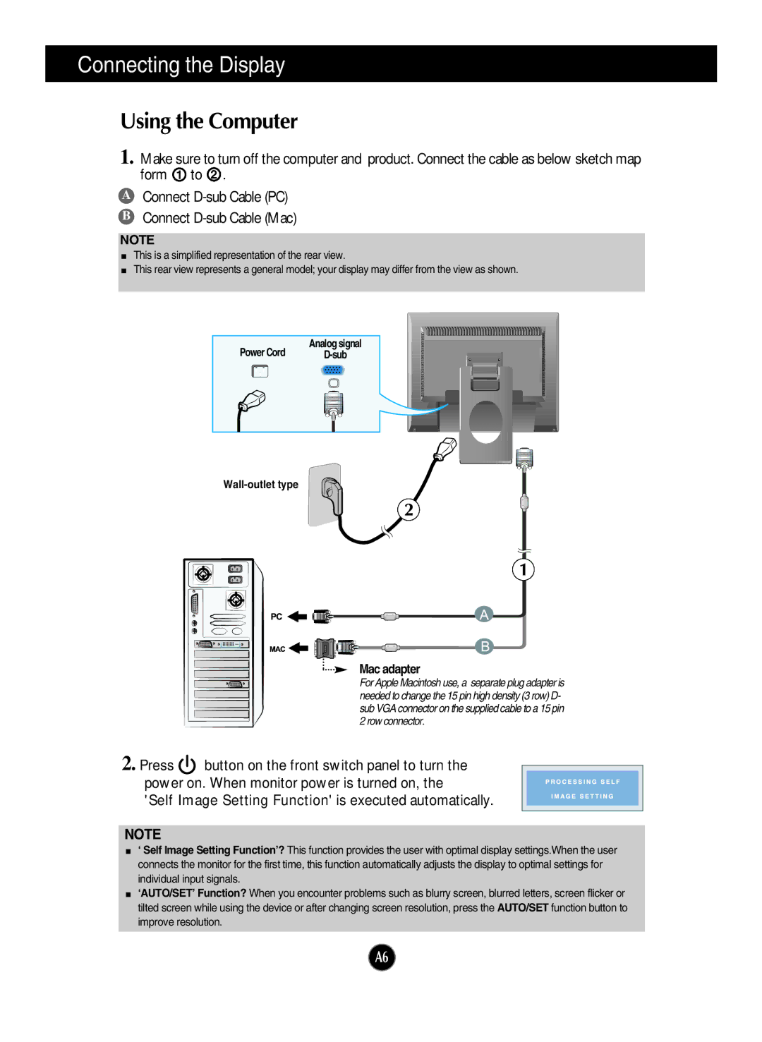 LG Electronics T1710B, T1910B owner manual Connecting the Display, Using the Computer 