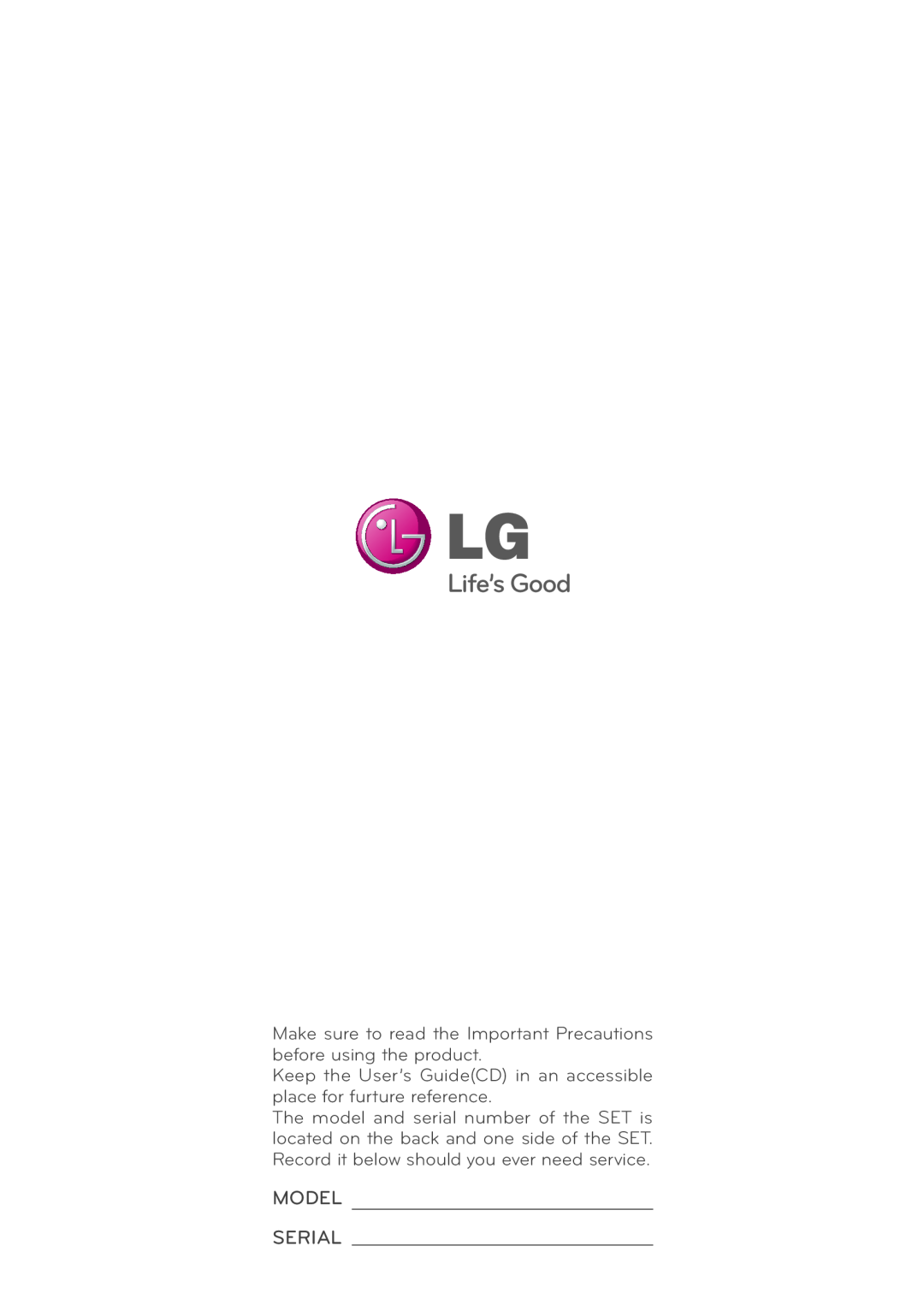 LG Electronics T1910B, T1710B Model Serial, Make sure to read the Important Precautions before using the product 