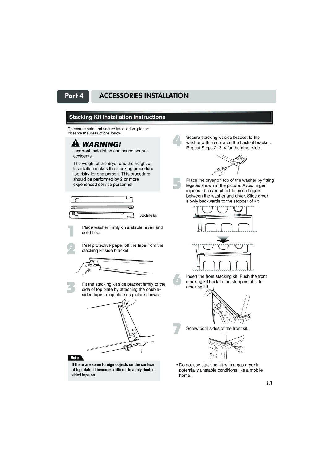 LG Electronics TD-V10150G, TD-V10155G, TD-V10159G Part 4 Accessories Installation, Stacking Kit Installation Instructions 