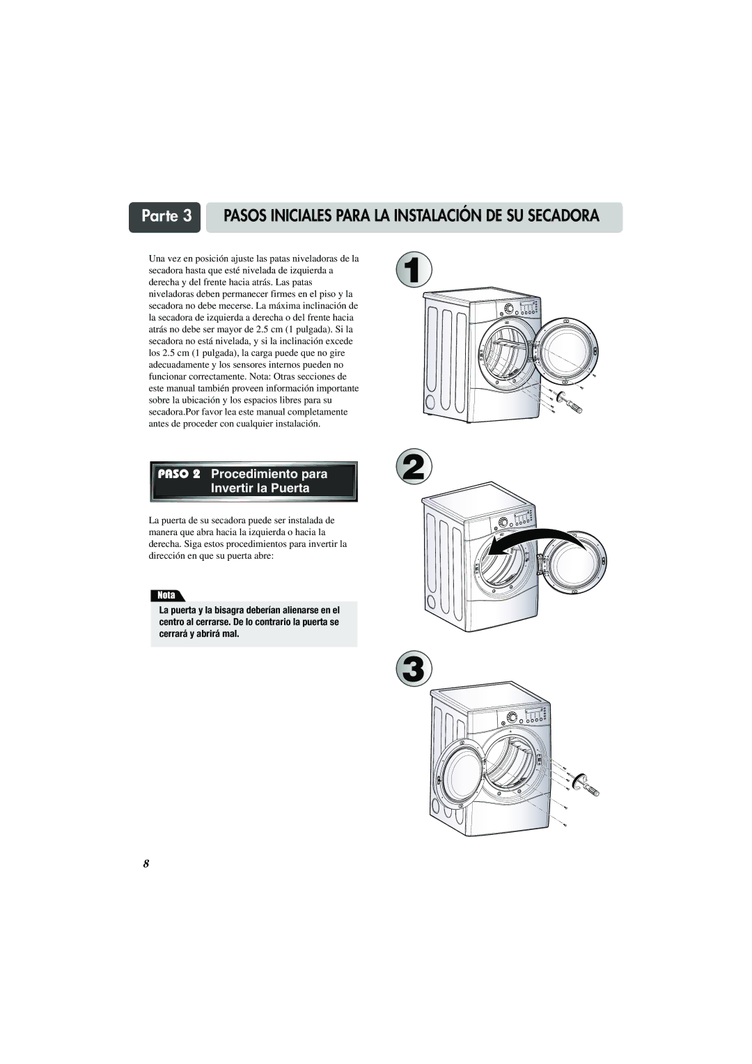 LG Electronics TD-V10159G, TD-V10155G, TD-V10150G manual Paso, Procedimiento para Invertir la Puerta 