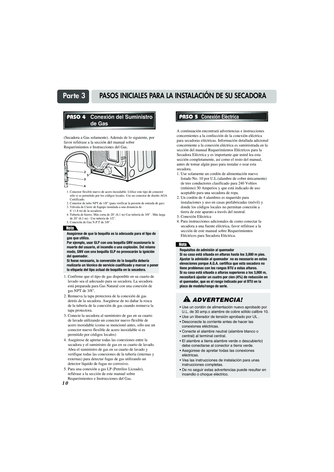 LG Electronics TD-V10155G, TD-V10159G, TD-V10150G manual De Gas, Paso 5 Conexión Elèctrica 