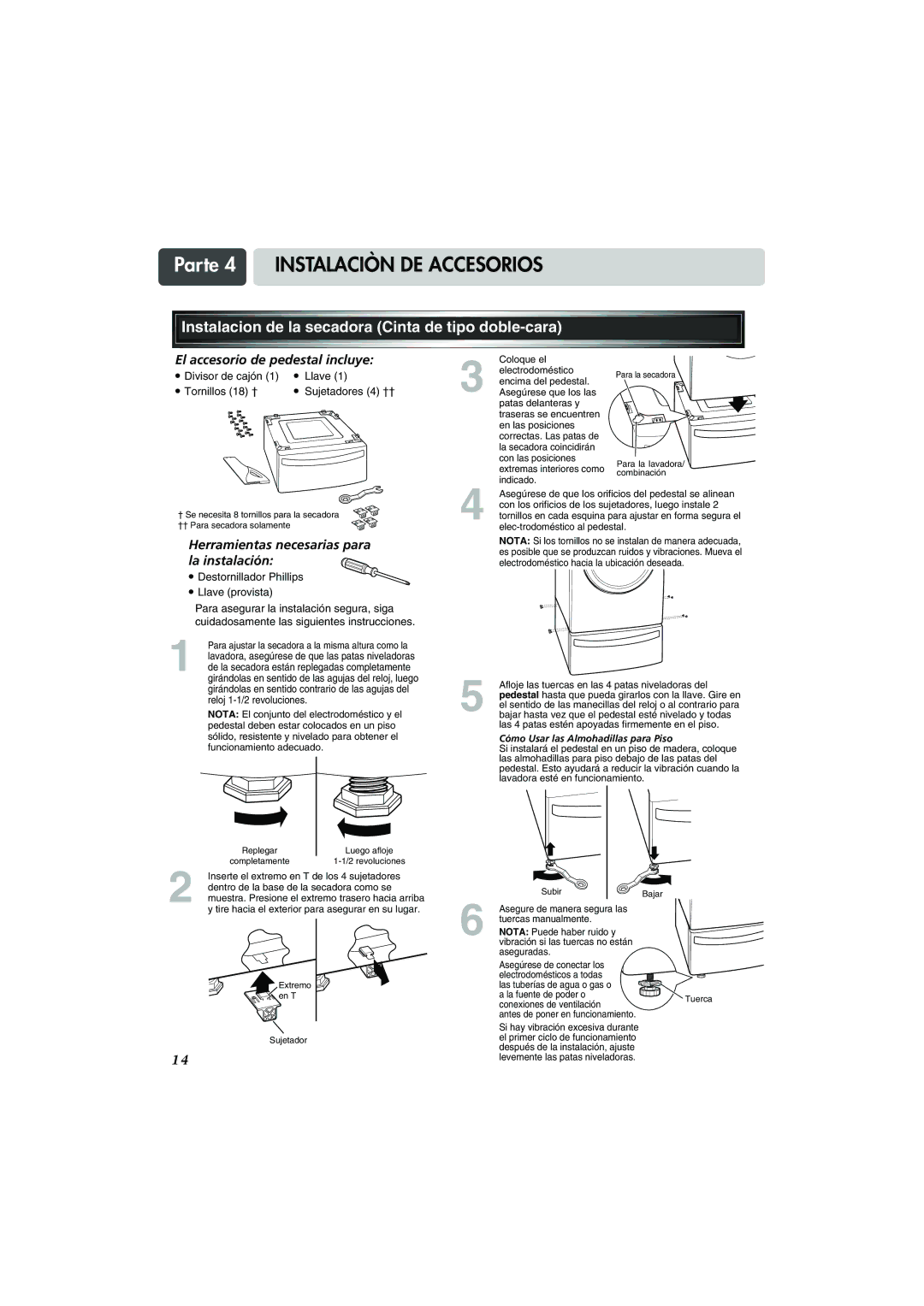 LG Electronics TD-V10159G, TD-V10155G, TD-V10150G manual Instalacion de la secadora Cinta de tipo doble-cara 