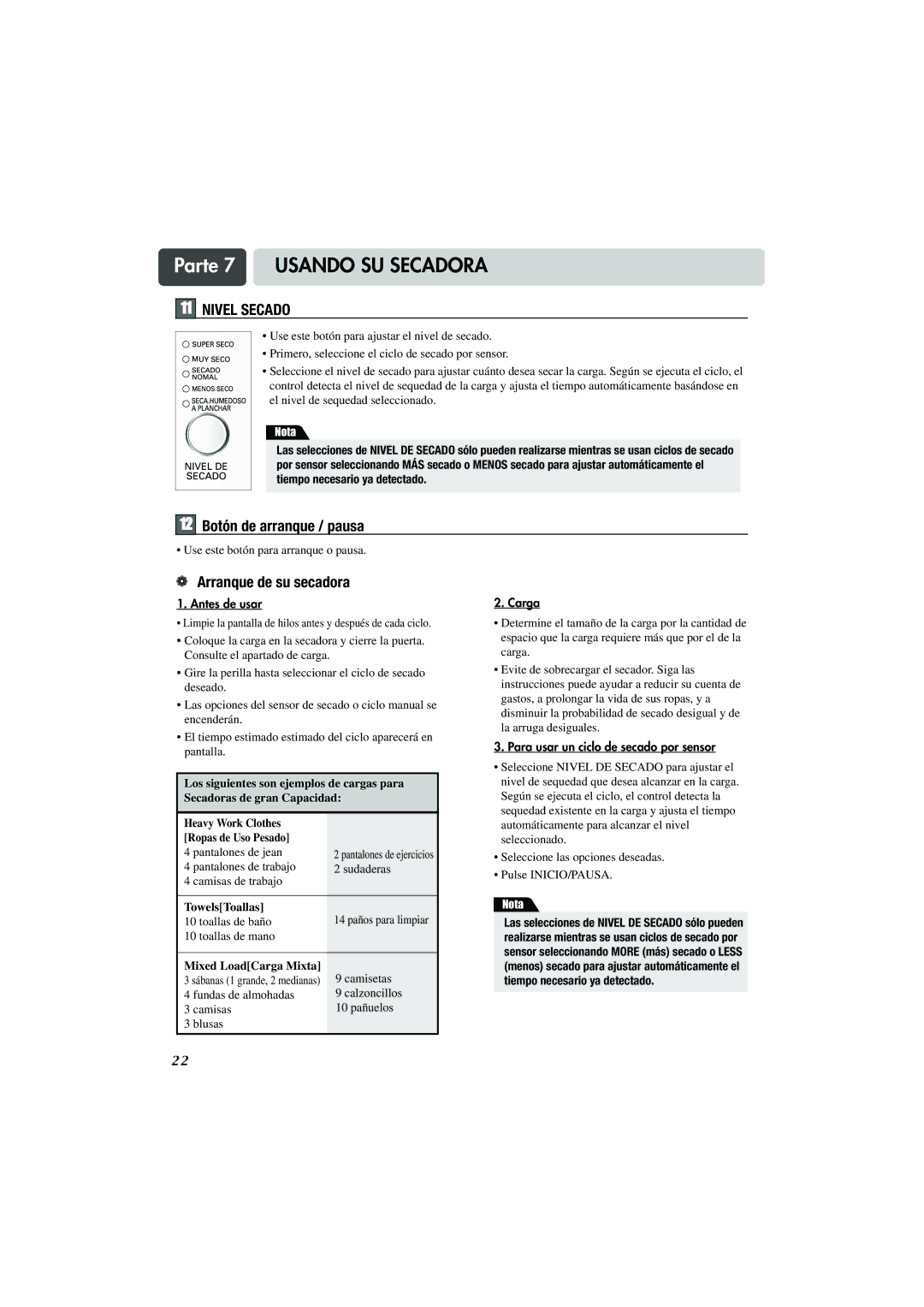 LG Electronics TD-V10155G, TD-V10159G, TD-V10150G manual Botón de arranque / pausa, Arranque de su secadora 