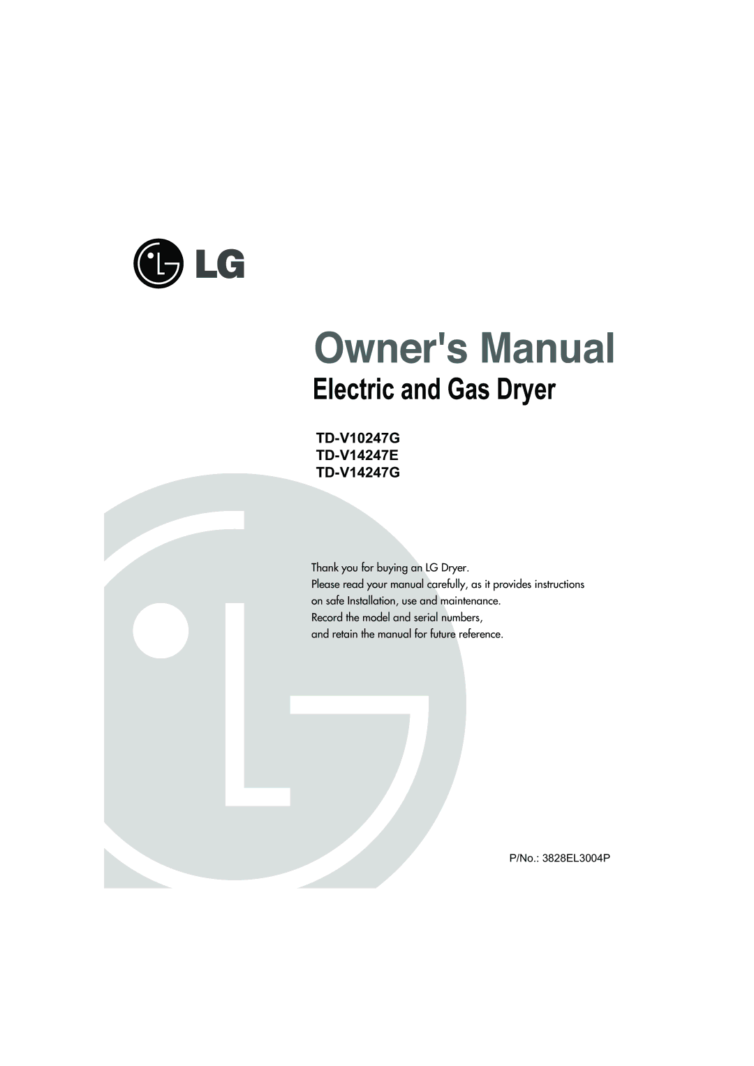 LG Electronics manual TD-V10247G TD-V14247E TD-V14247G 