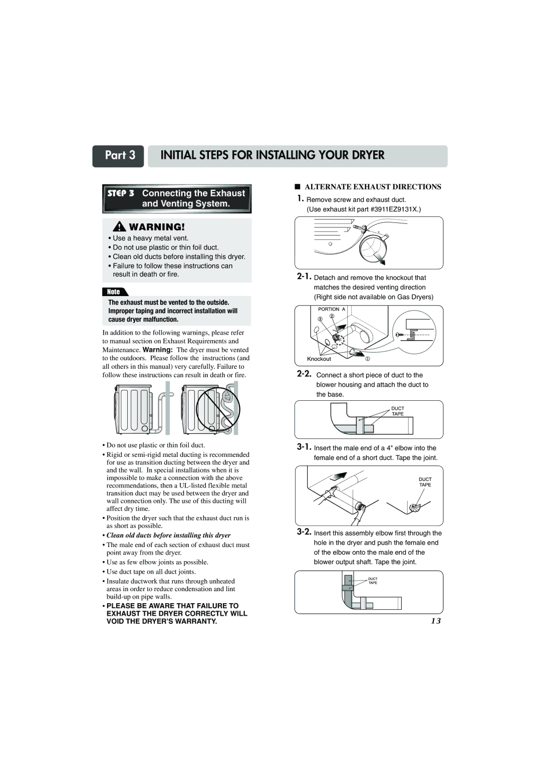 LG Electronics TD-V14247E, TD-V14247G, TD-V10247G manual Venting System, Connecting the Exhaust 