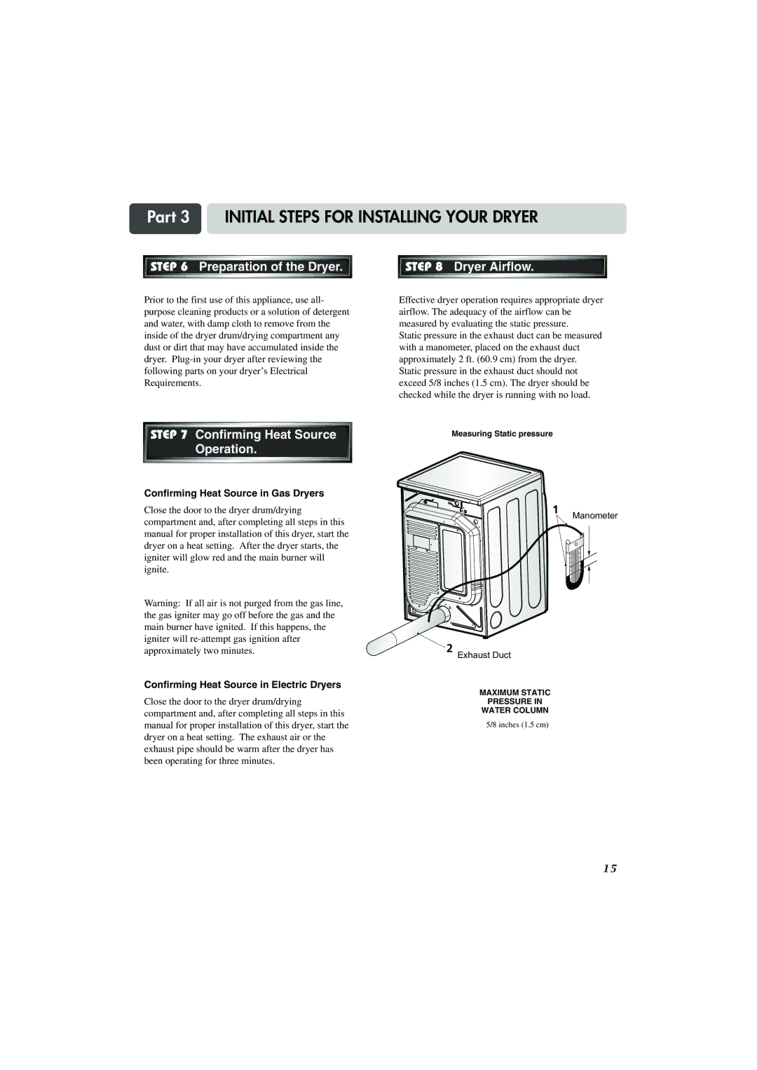 LG Electronics TD-V14247G, TD-V14247E manual Preparation of the Dryer, Operation, Confirming Heat Source, Dryer Airflow 