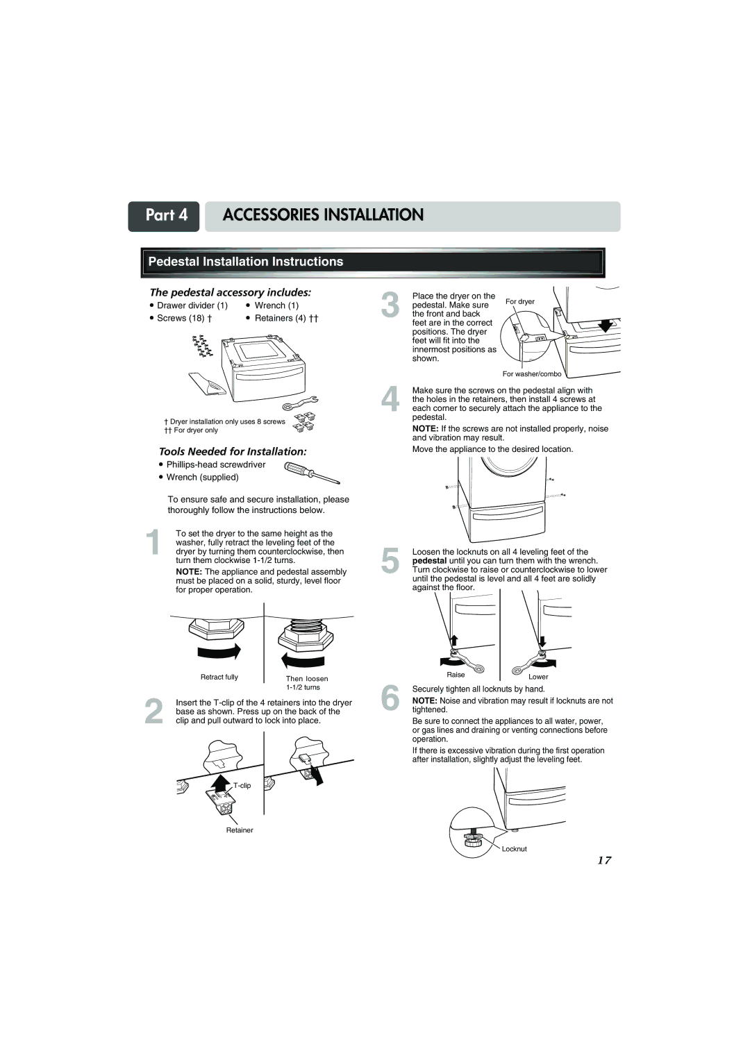 LG Electronics TD-V10247G, TD-V14247G, TD-V14247E manual Pedestal Installation Instructions, Pedestal accessory includes 