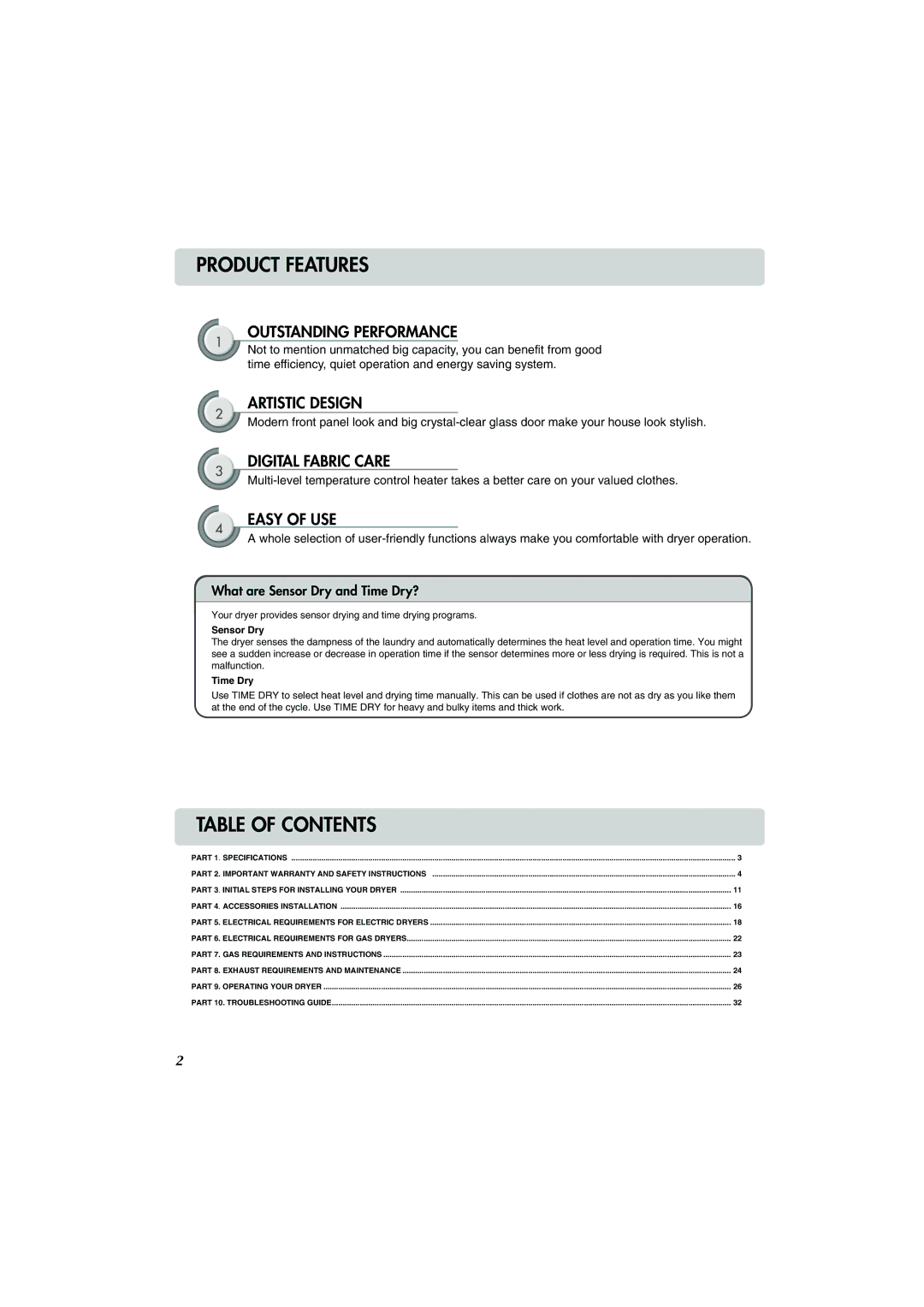 LG Electronics TD-V10247G, TD-V14247G, TD-V14247E manual Table of Contents 