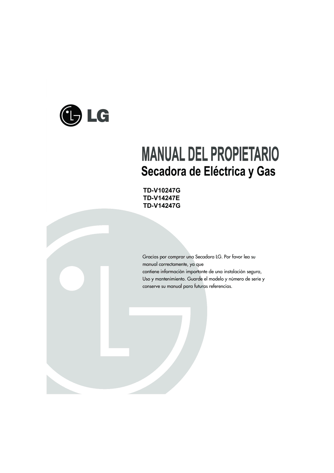 LG Electronics manual TD-V10247G TD-V14247E TD-V14247G 