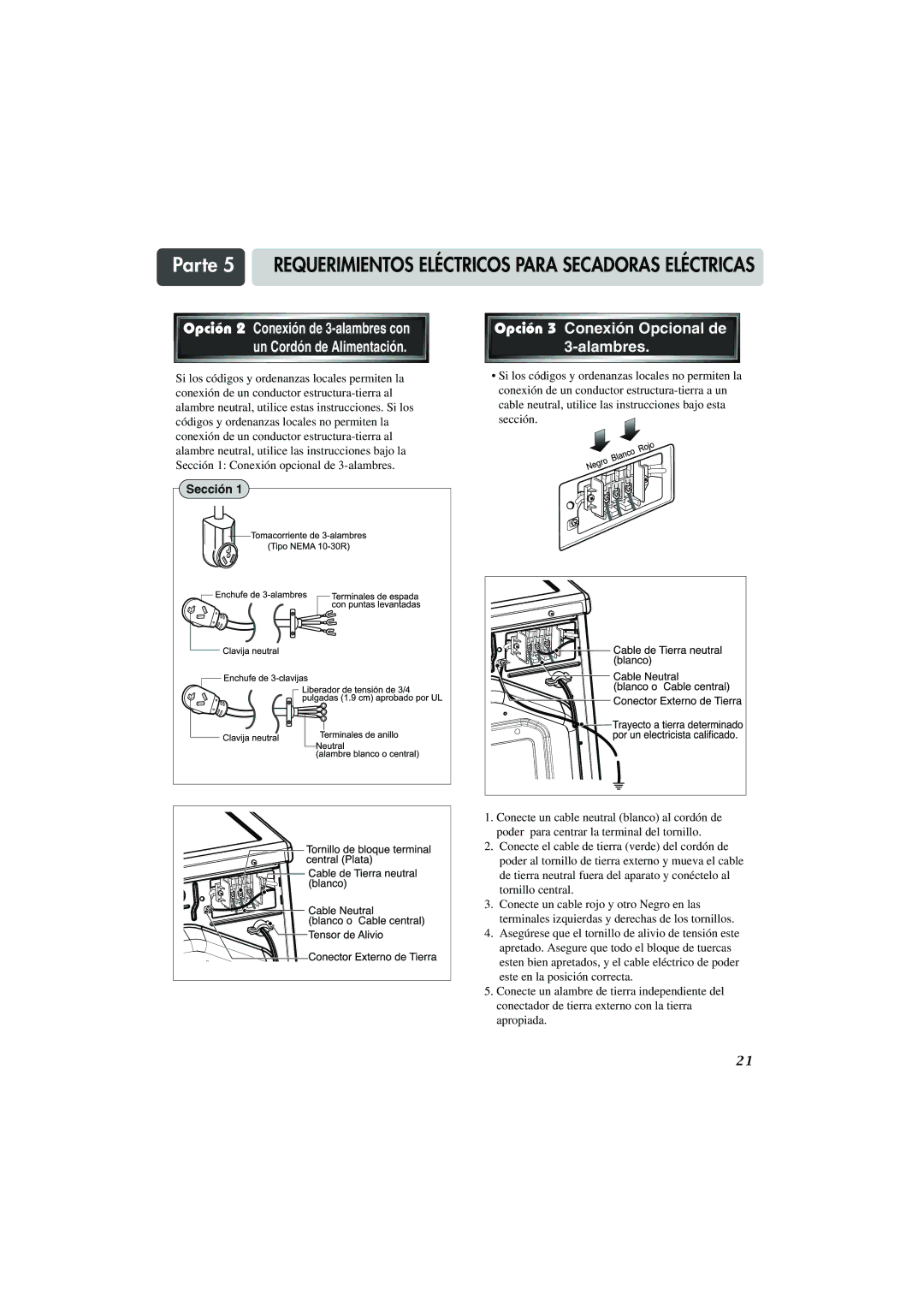 LG Electronics TD-V14247E, TD-V14247G, TD-V10247G manual Alambres, Opción 3 Conexión Opcional de, Sección 