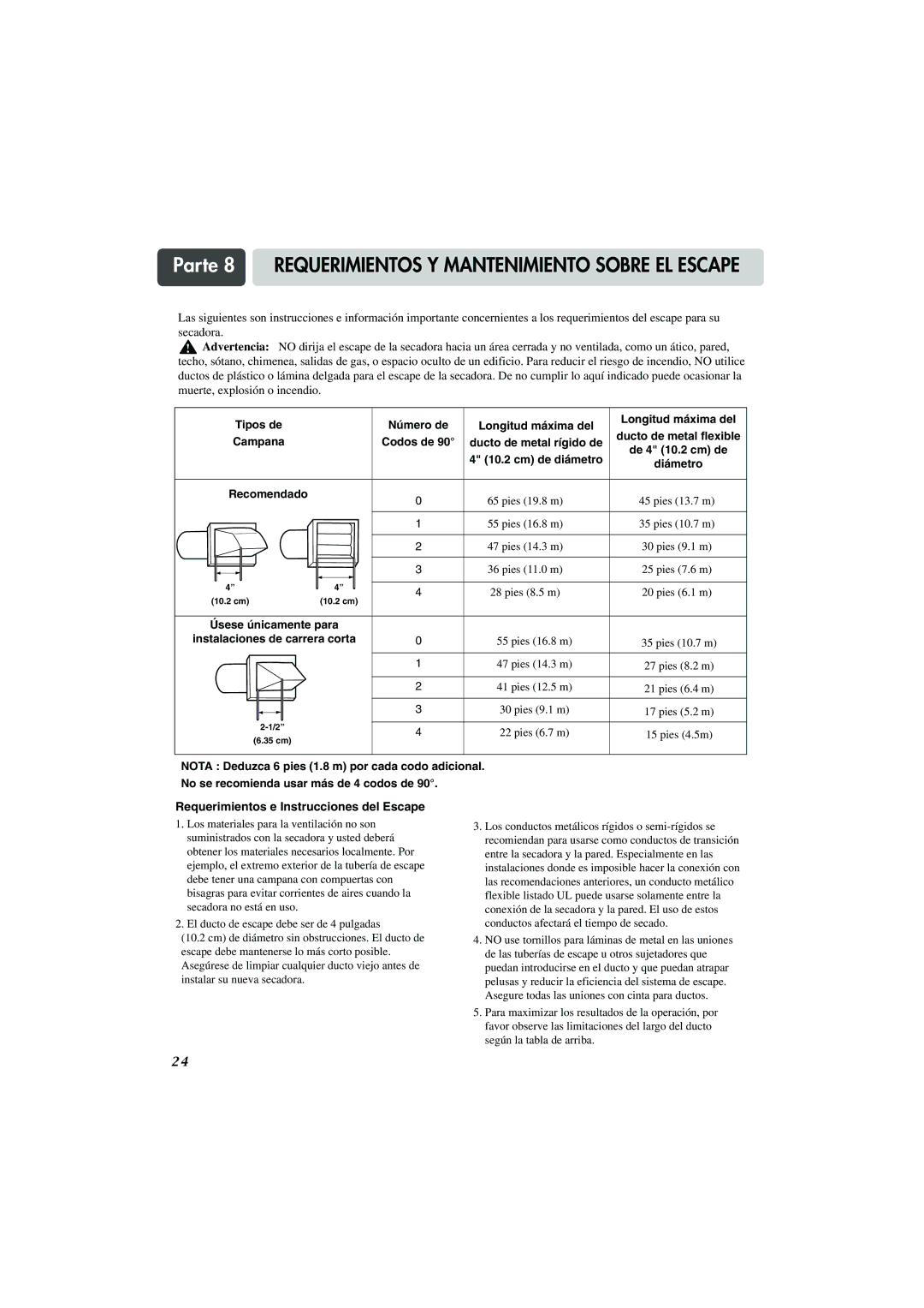 LG Electronics TD-V14247E, TD-V14247G, TD-V10247G manual Parte 8 Requerimientos Y Mantenimiento Sobre EL Escape 