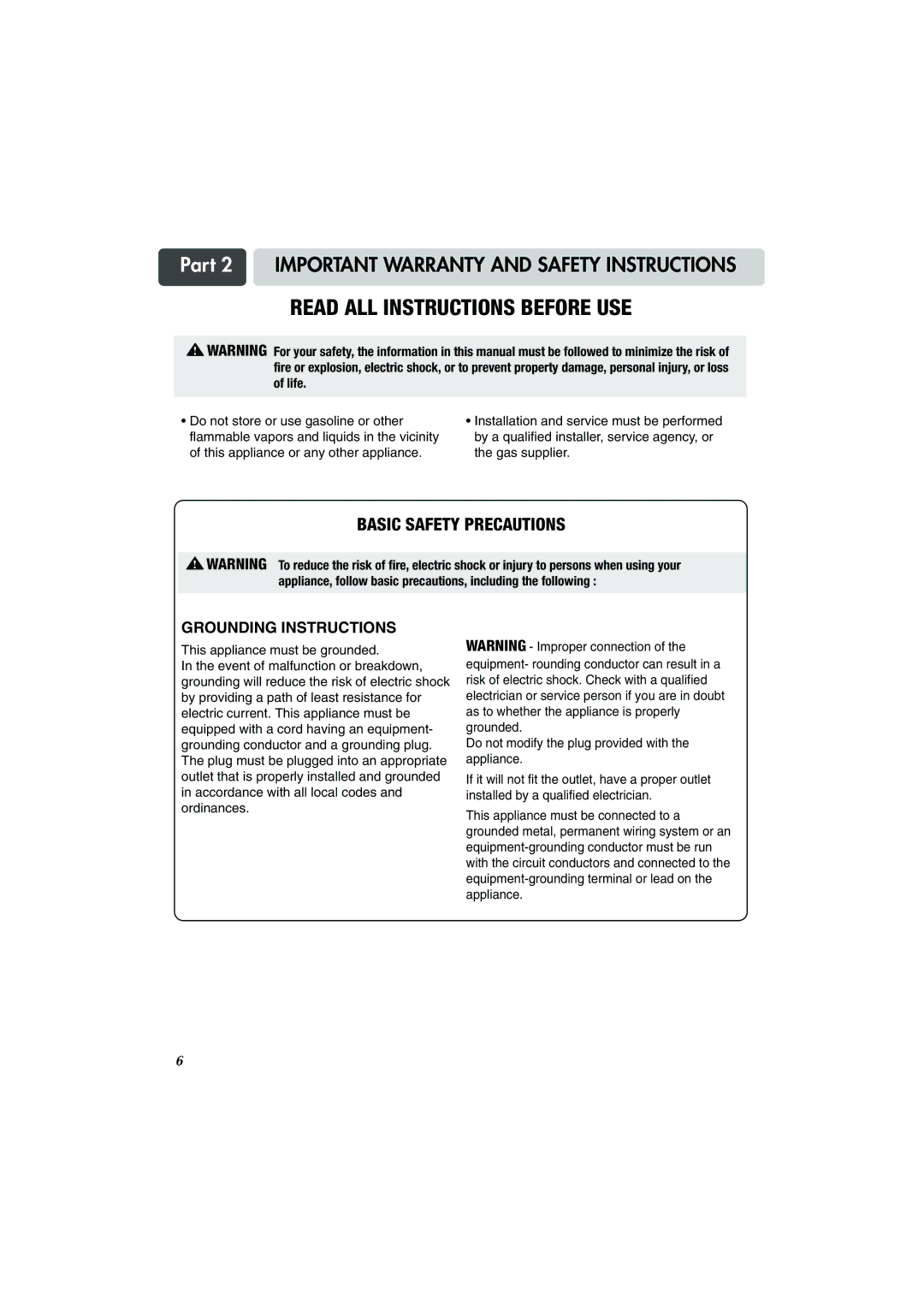 LG Electronics TD-V14247G, TD-V14247E, TD-V10247G manual Grounding Instructions 