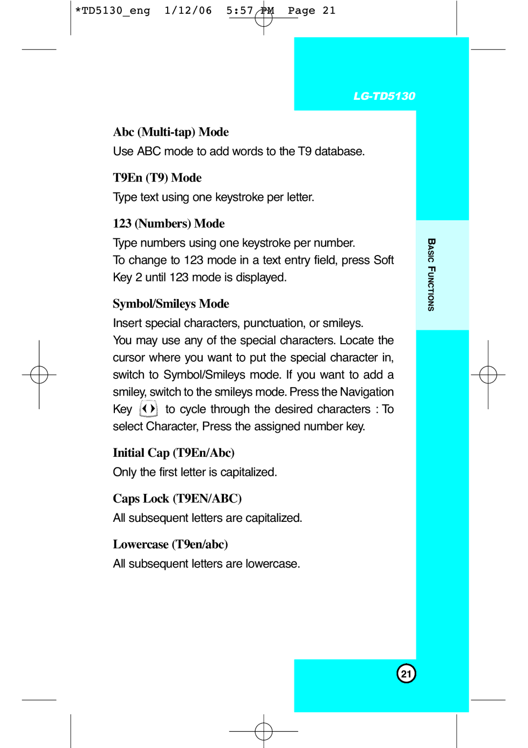 LG Electronics TD5130 manual Abc Multi-tap Mode 