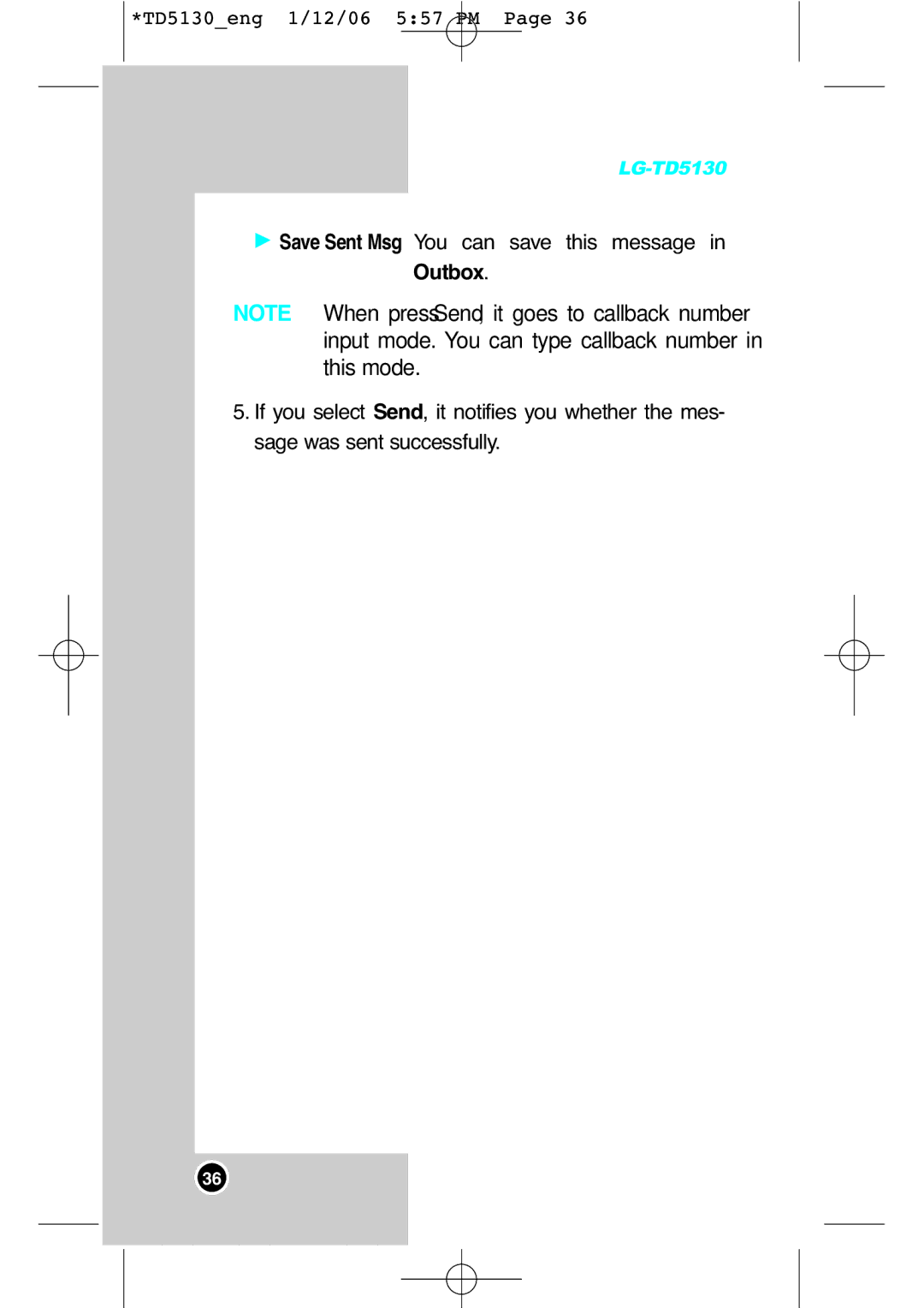 LG Electronics TD5130 manual Outbox 