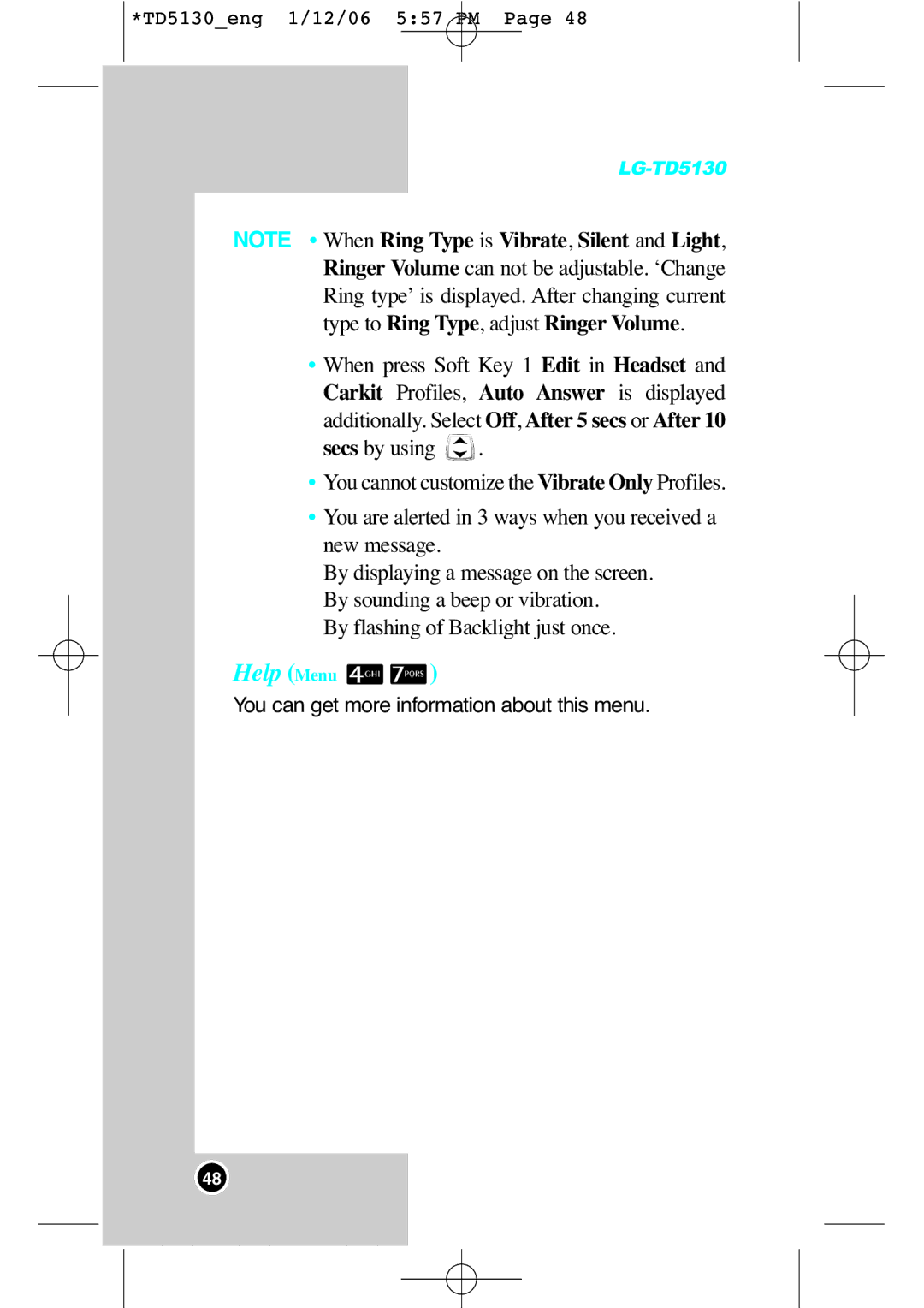 LG Electronics TD5130 manual By flashing of Backlight just once 