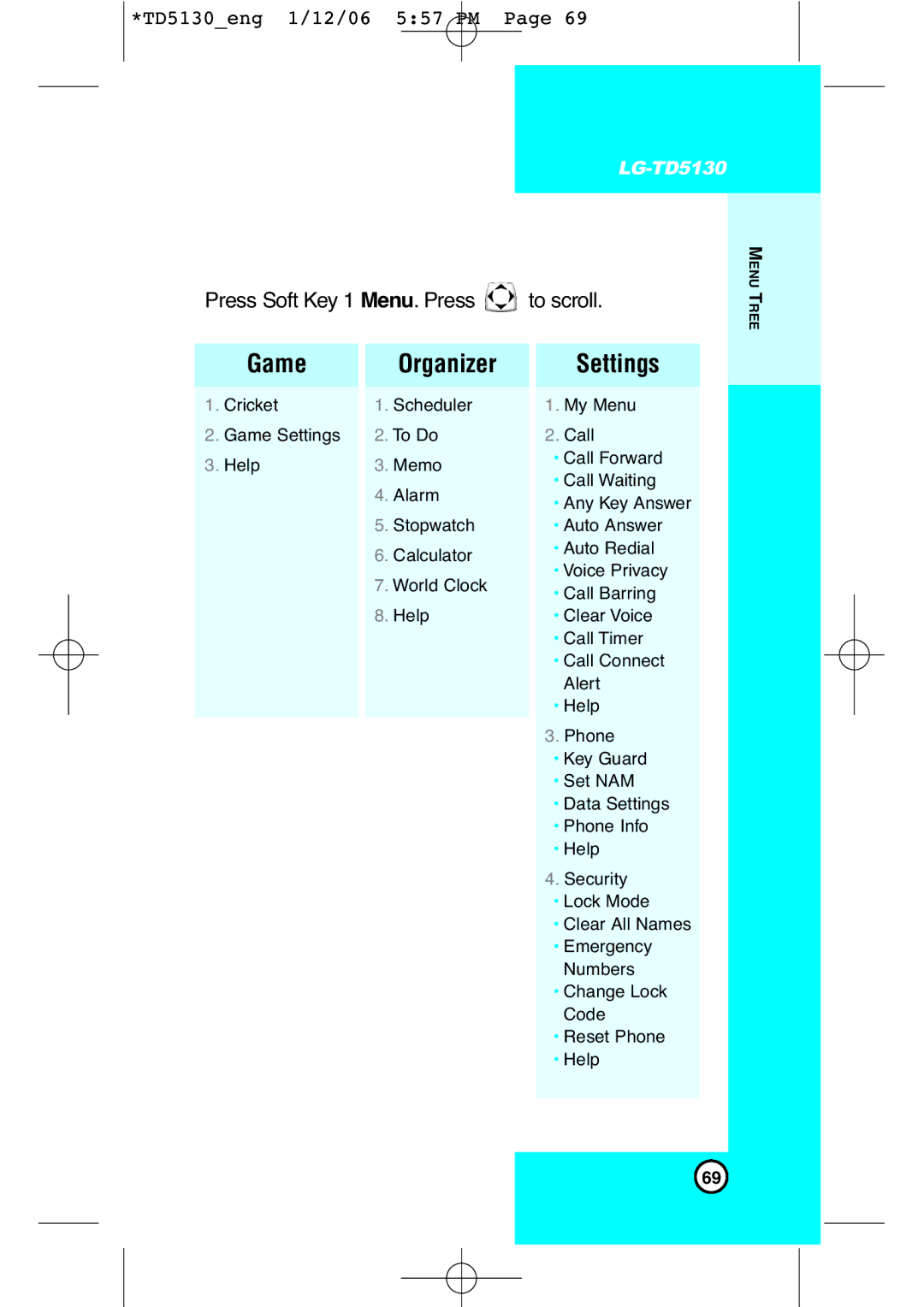 LG Electronics TD5130 manual Game Organizer 