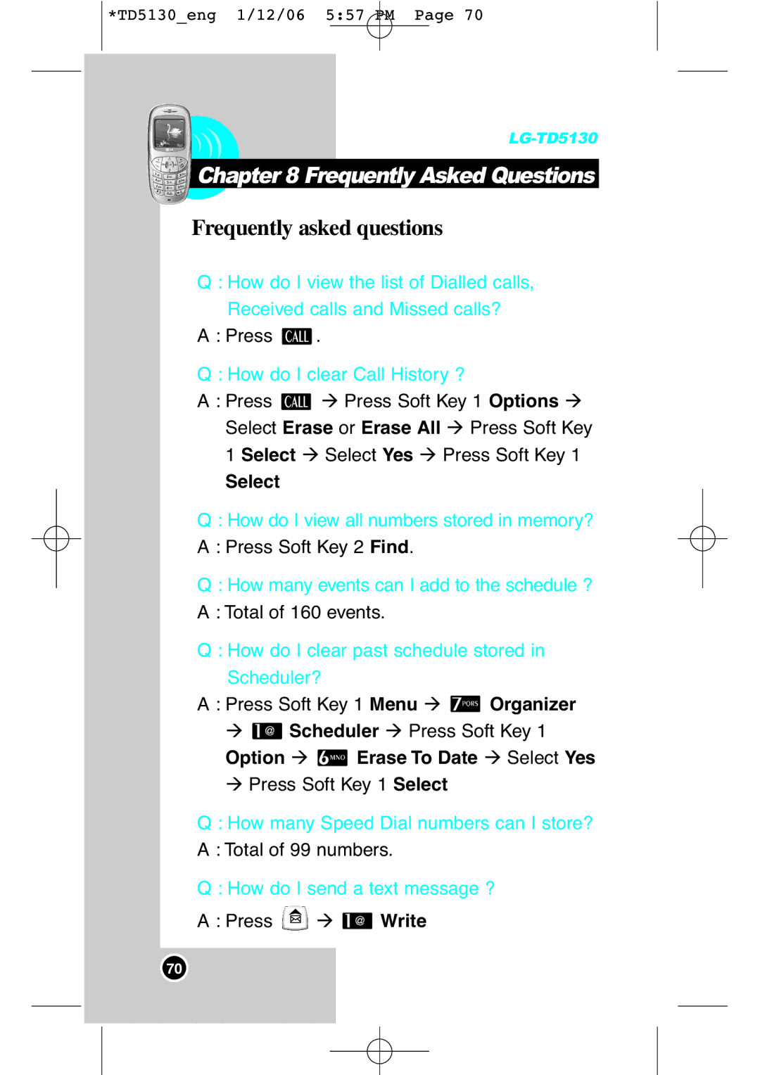 LG Electronics TD5130 manual Frequently Asked Questions, Frequently asked questions 