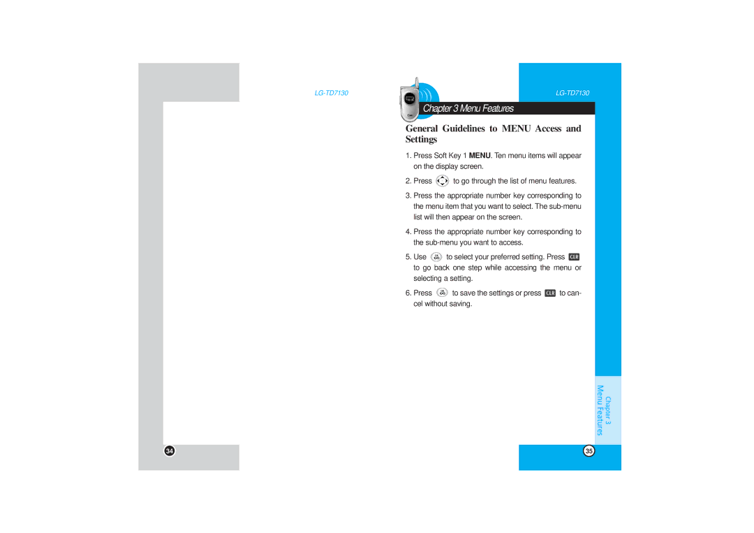 LG Electronics TD7130 manual General Guidelines to Menu Access Settings 