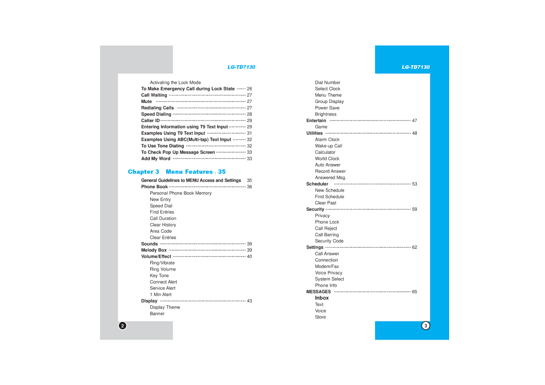 LG Electronics manual Inbox, LG-TD7130 