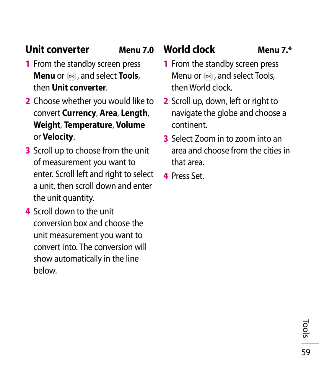 LG Electronics TE365F manual Unit converter, World clock 