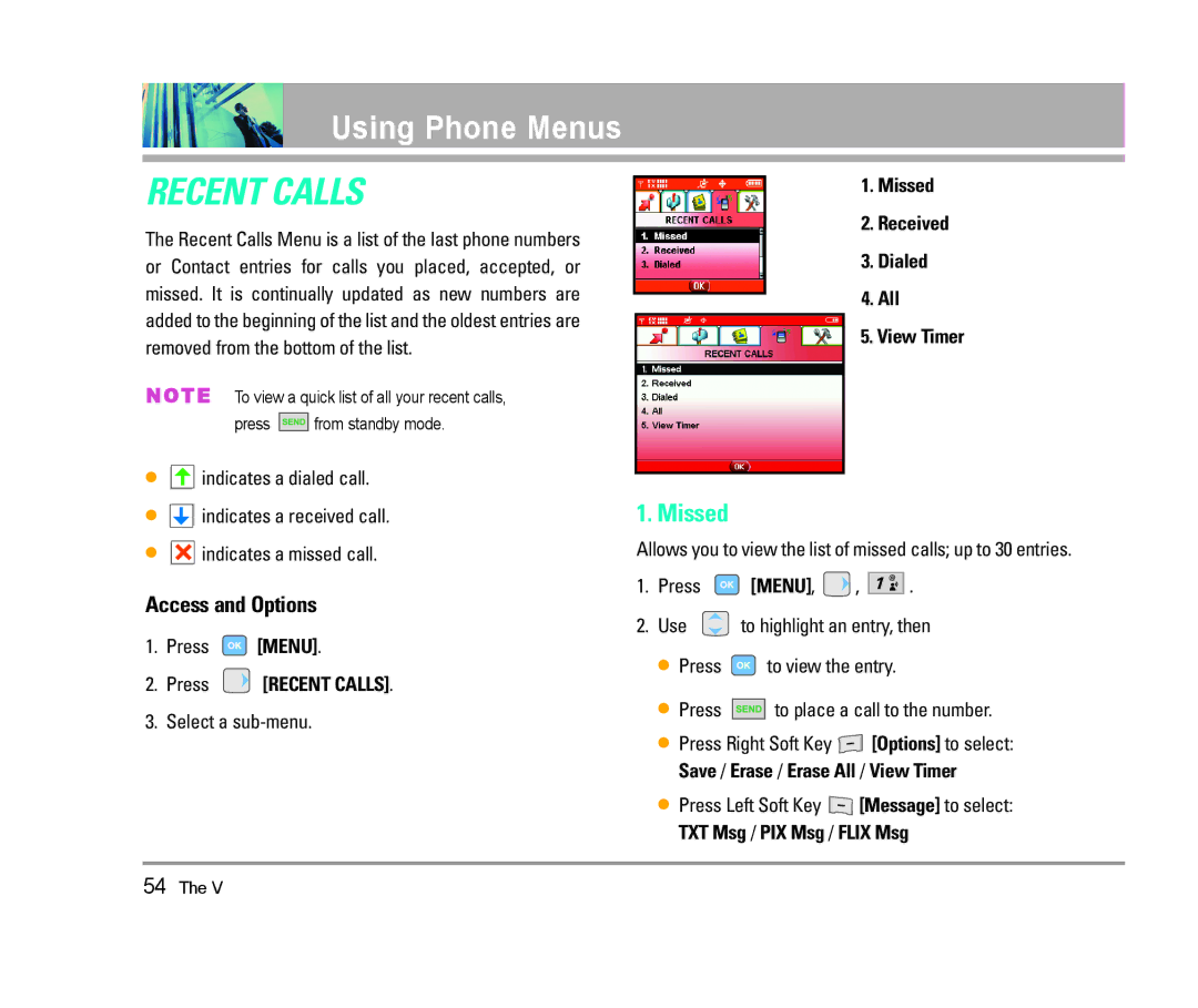 LG Electronics The V manual Recent Calls 