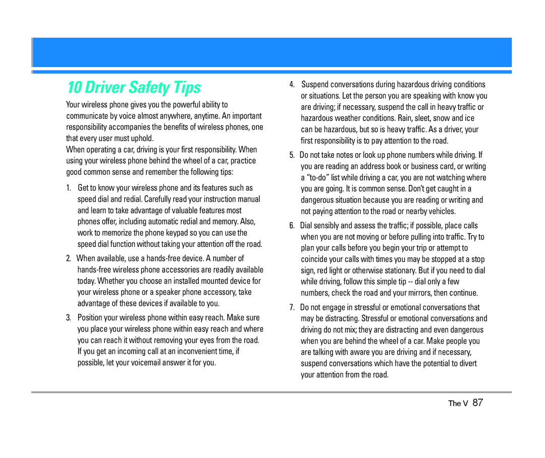 LG Electronics The V manual Driver Safety Tips 