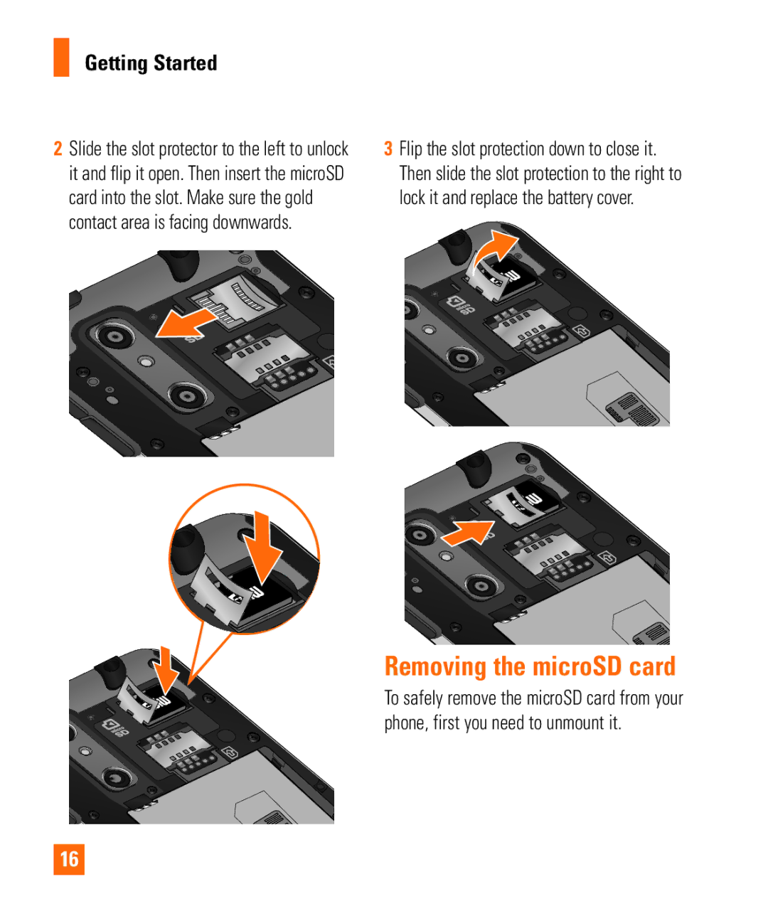 LG Electronics Thrill4GUnlocked user manual Removing the microSD card 