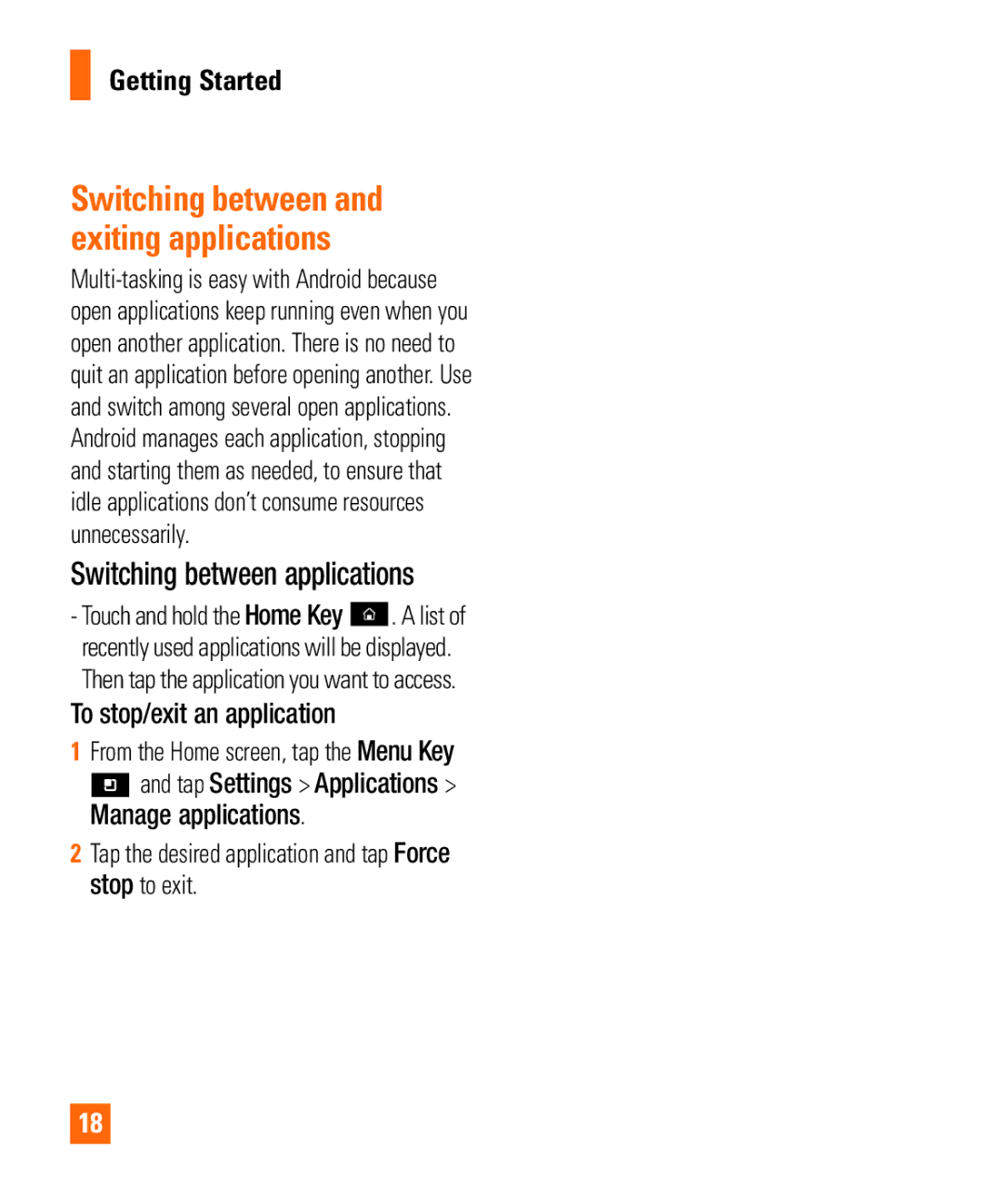LG Electronics Thrill4GUnlocked user manual Switching between applications, To stop/exit an application 