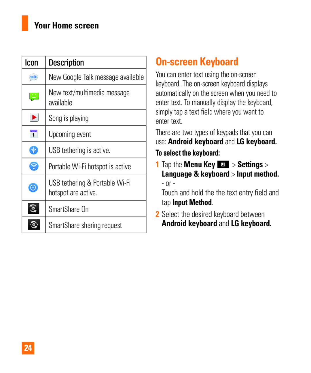 LG Electronics Thrill4GUnlocked user manual On-screen Keyboard, To select the keyboard 