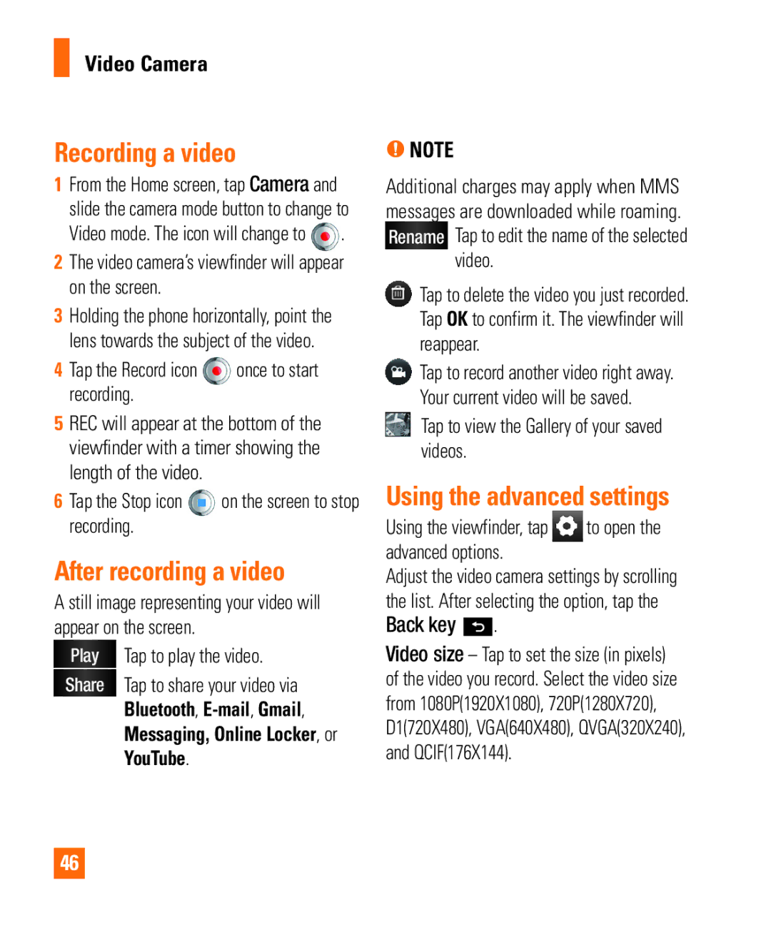 LG Electronics Thrill4GUnlocked user manual Recording a video, After recording a video, Video Camera 
